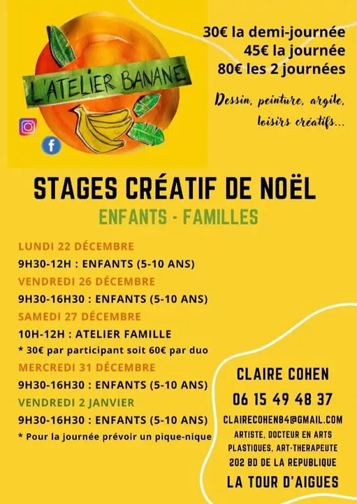 Atelier Banane : Stages cr&tif de Noël à La Tour d'Aigues_La Tour-d'Aigues