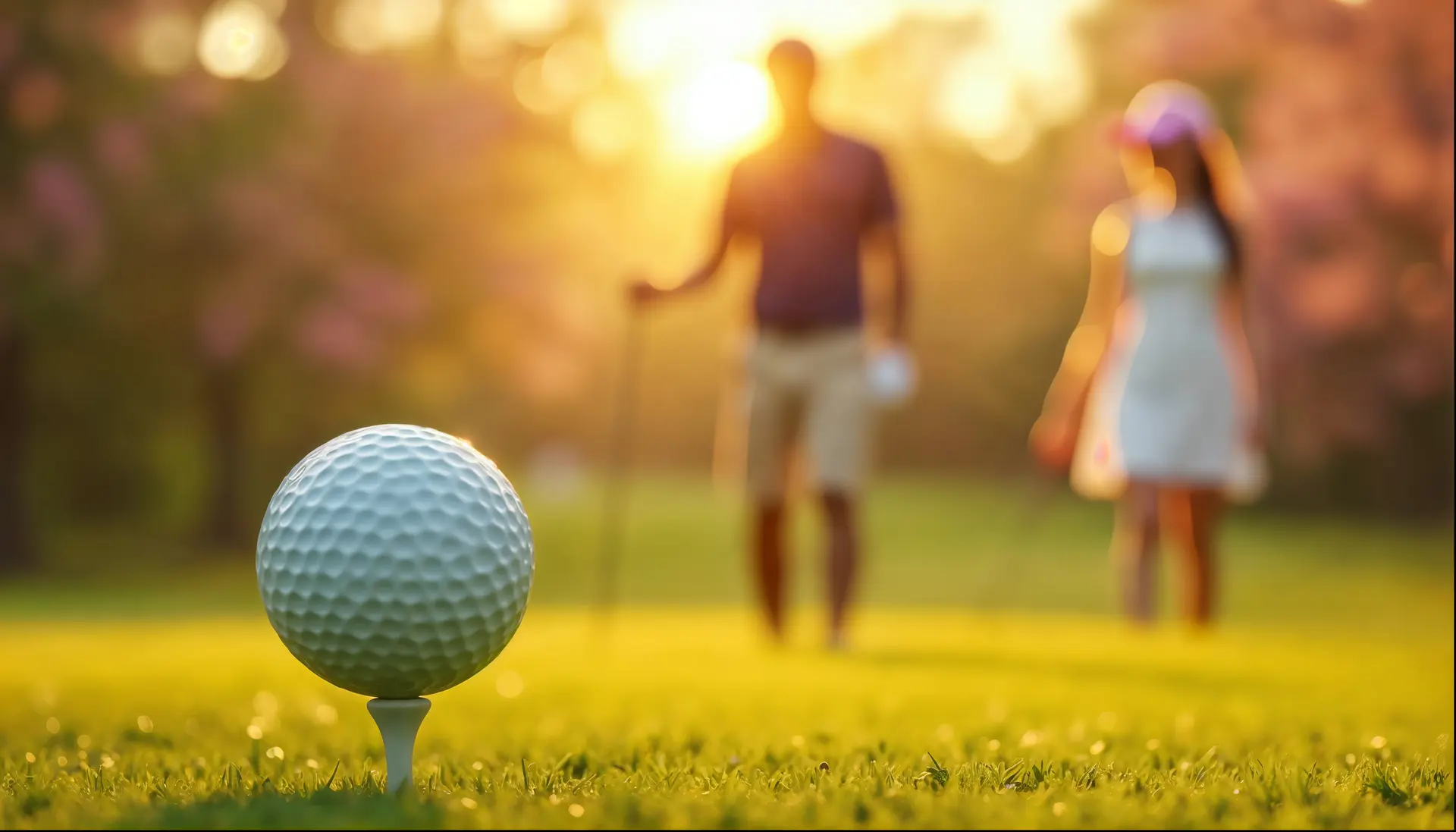 Une balle de golf sur un tee avec un coupe flou en arrière plan