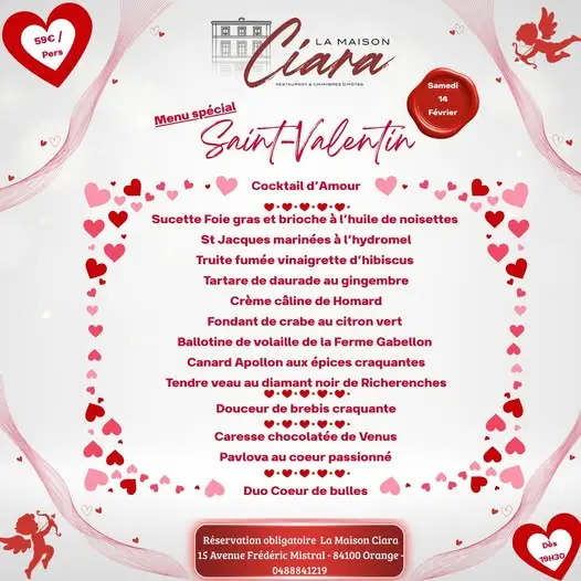 Menu Saint Valentin à la maison Ciara