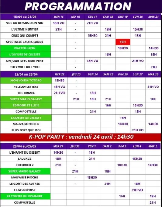 Au cinéma du 29 avril au 5 mai