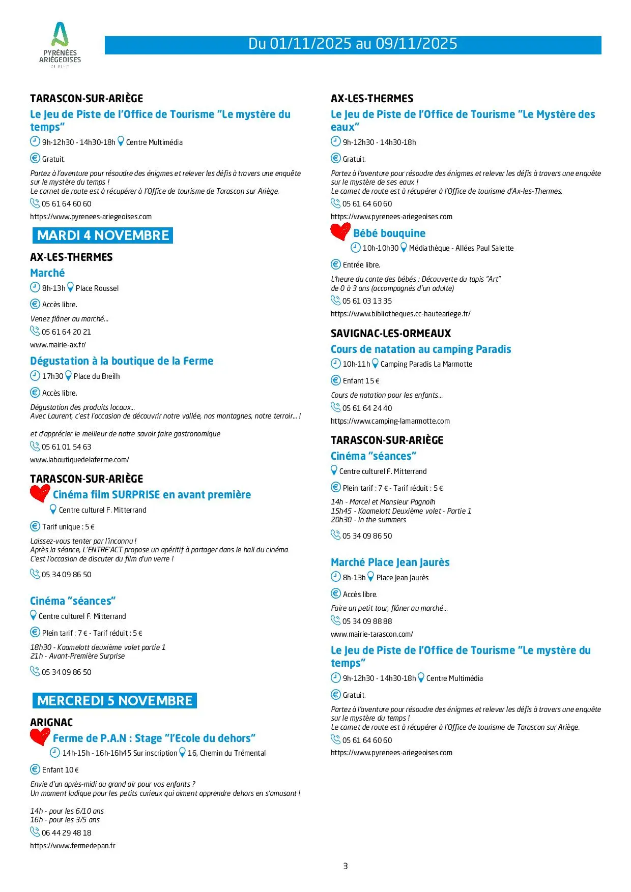 Du 01 au 09.11.Programme Animations & Activités