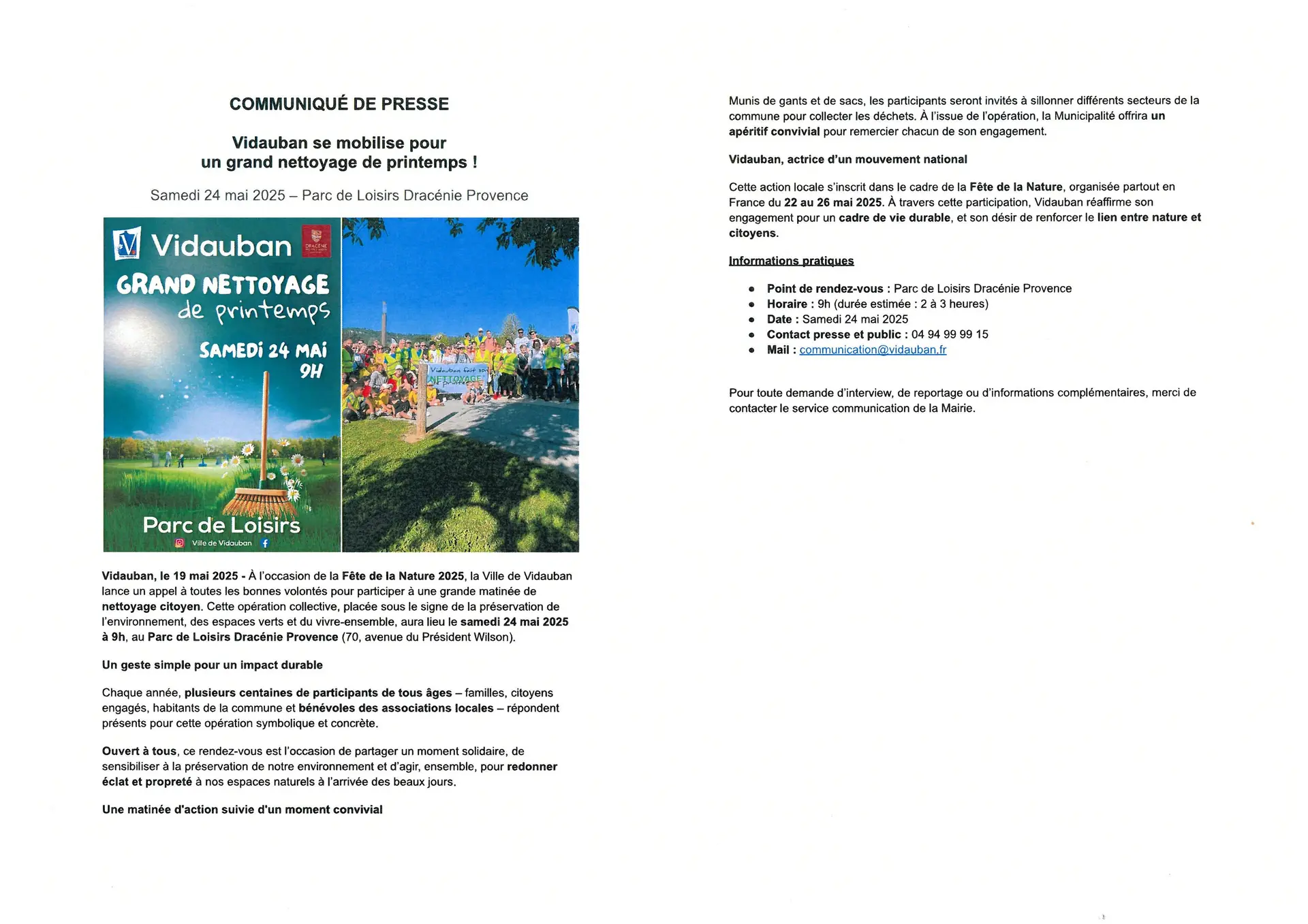 Vidauban -Communiqué de Presse