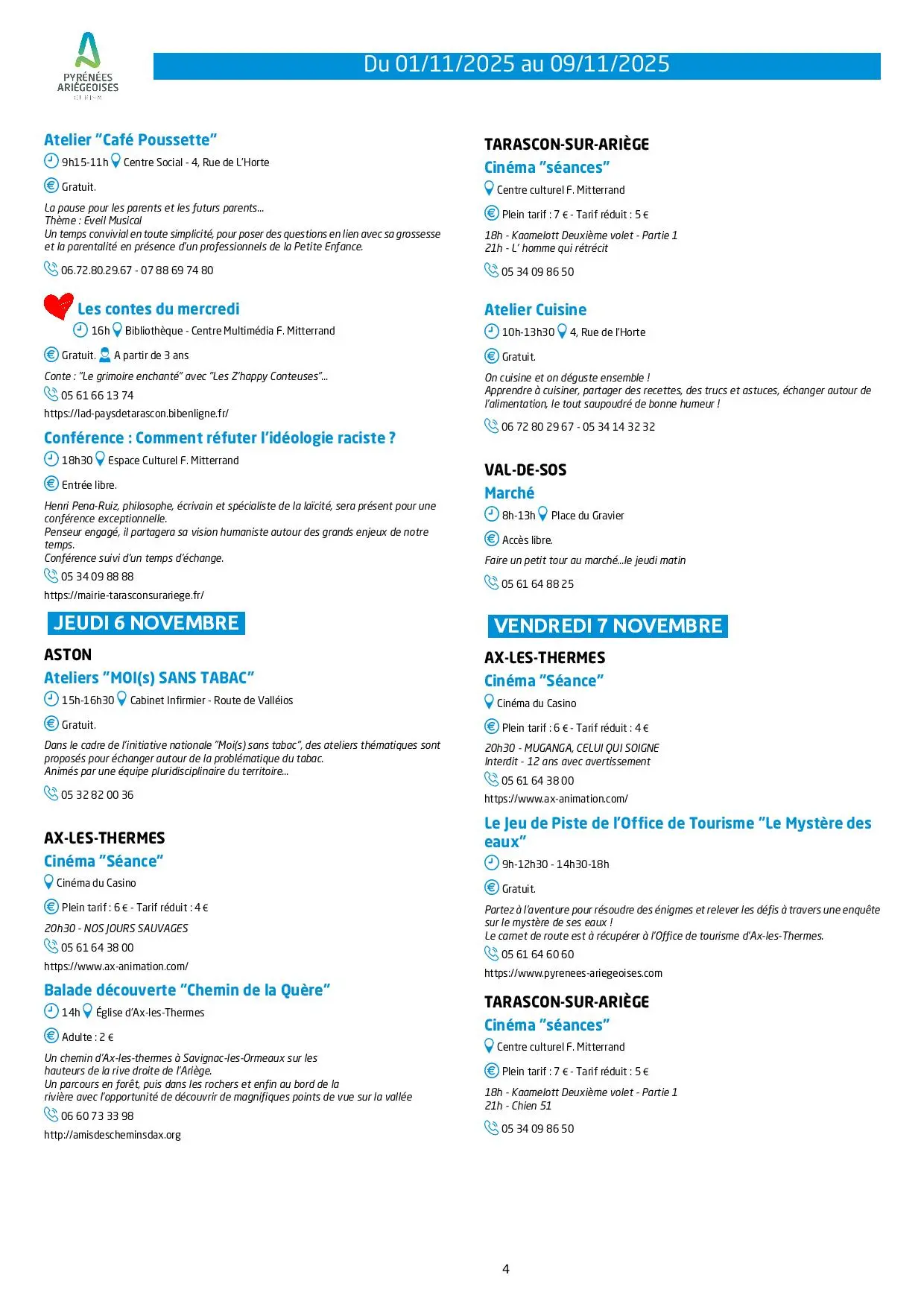 Du 01 au 09.11.Programme Animations & Activités