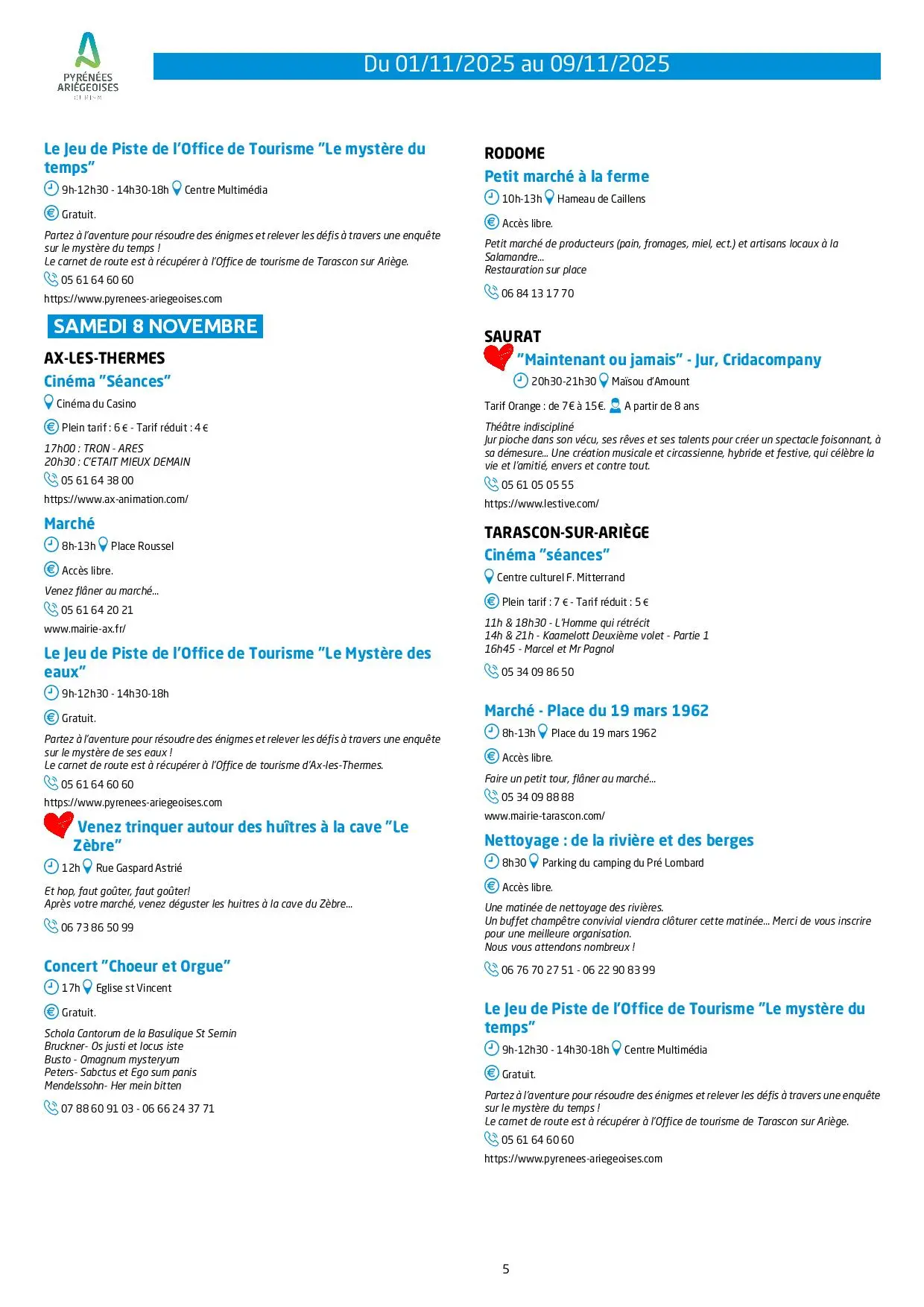 Du 01 au 09.11.Programme Animations & Activités