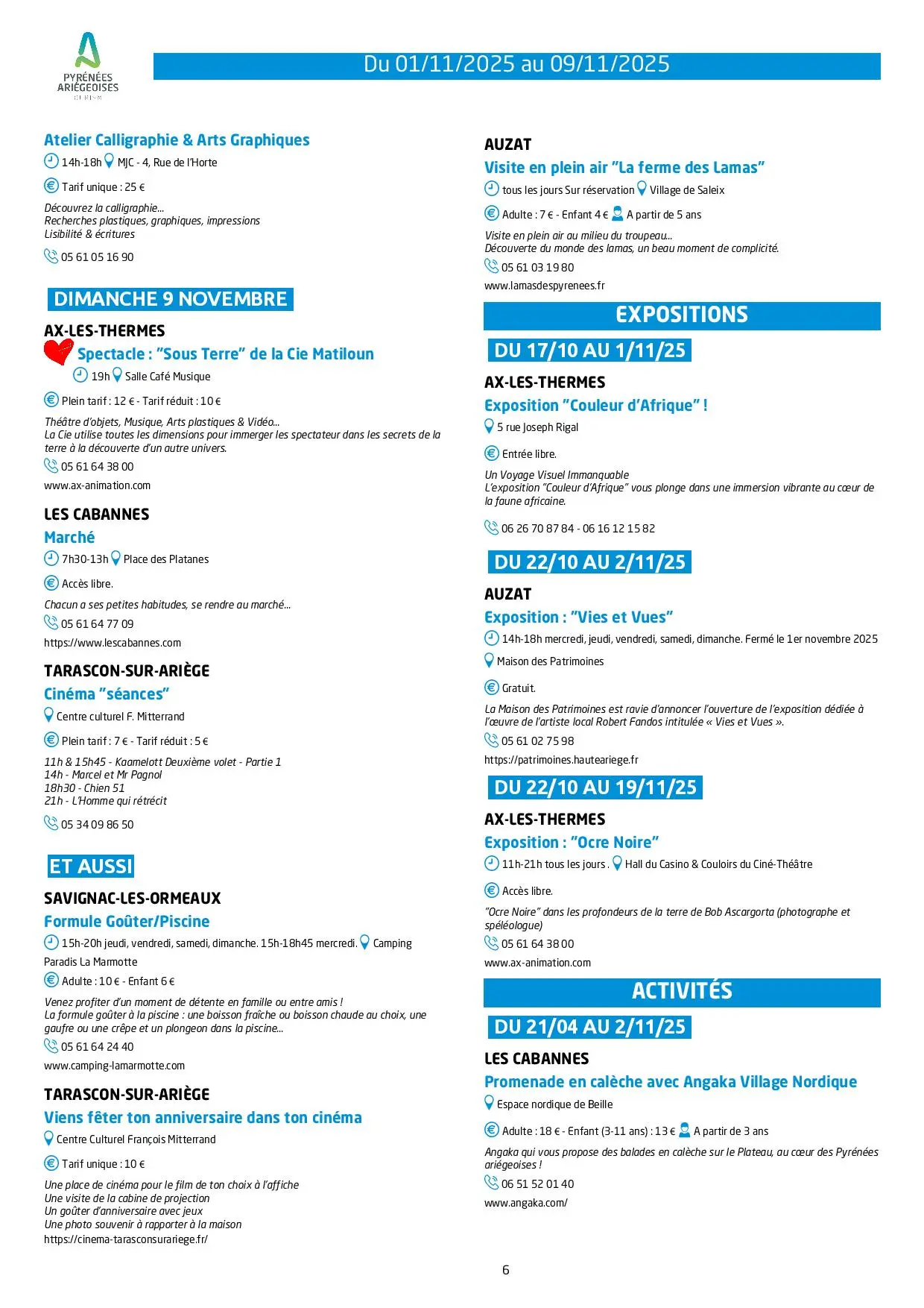 Du 01 au 09.11.Programme Animations & Activités