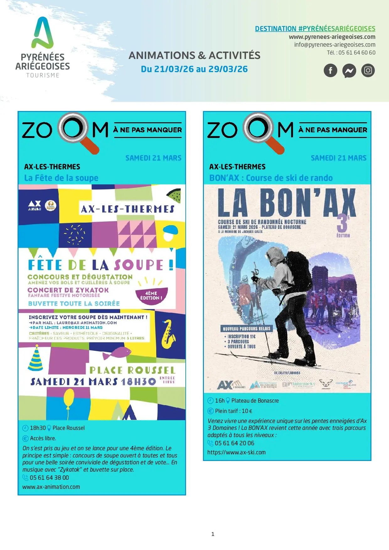 Du 21 au 29.03.Programme Animations & Activités