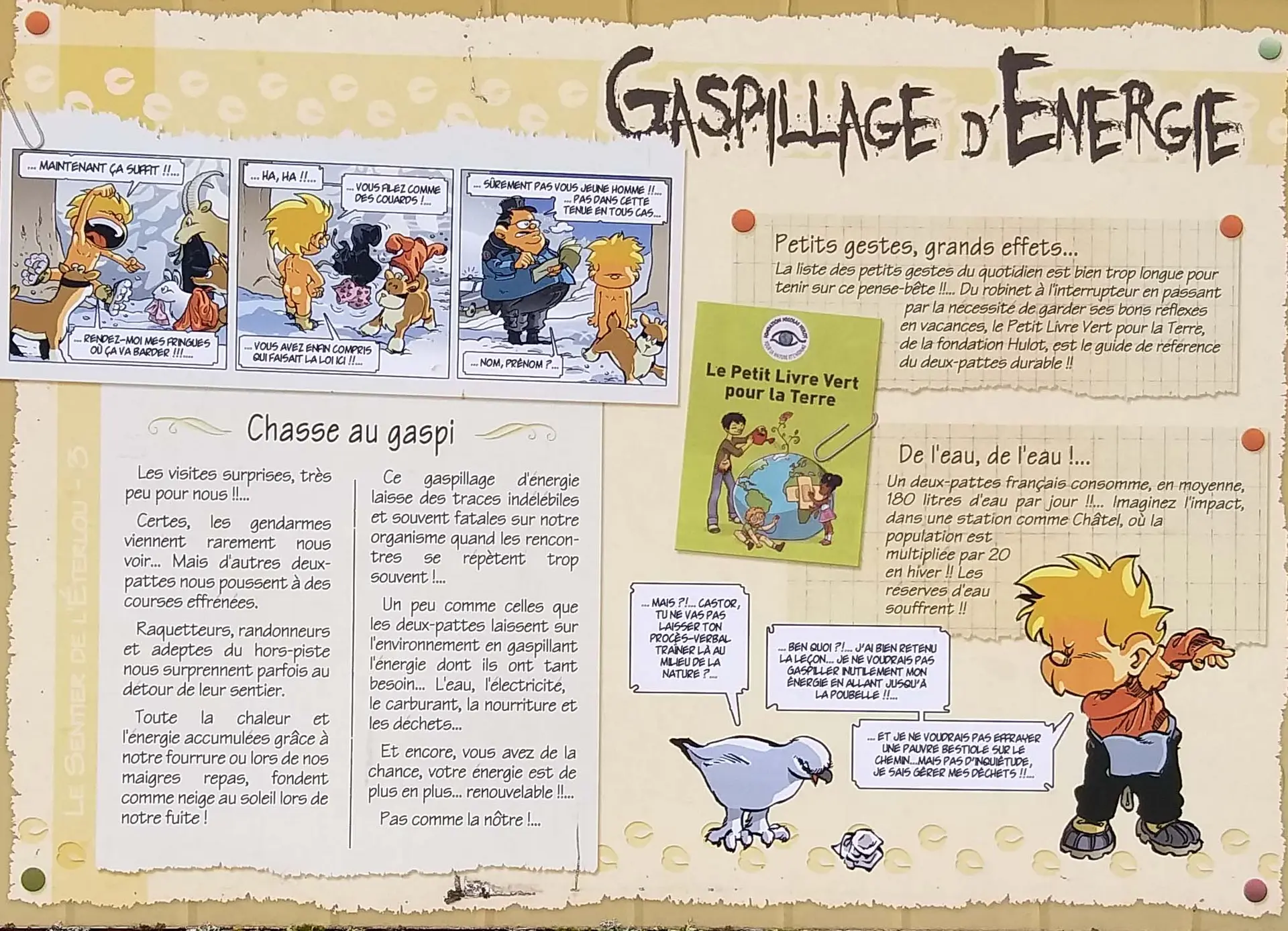 Sentier de l'Éterlou - Panneau en gros plan sur le gaspillage de l'énergie
