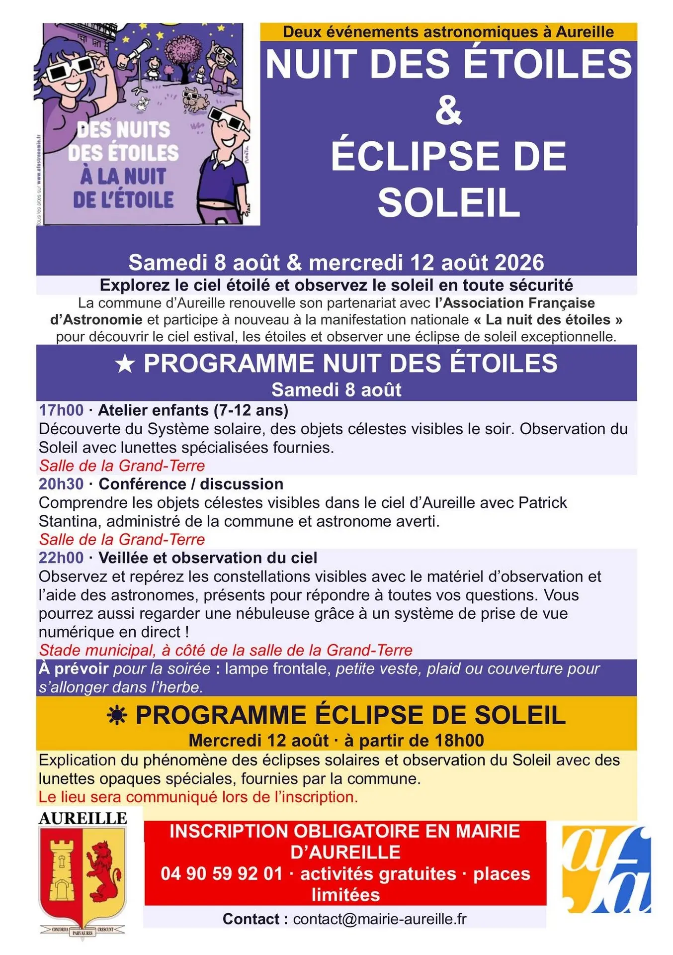 Programme Les Nuits des Étoiles à Aureille 08.08 et 12.08.26