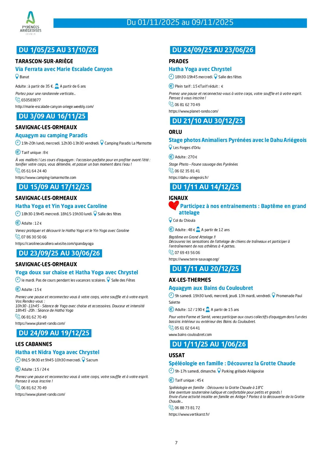 Du 01 au 09.11.Programme Animations & Activités