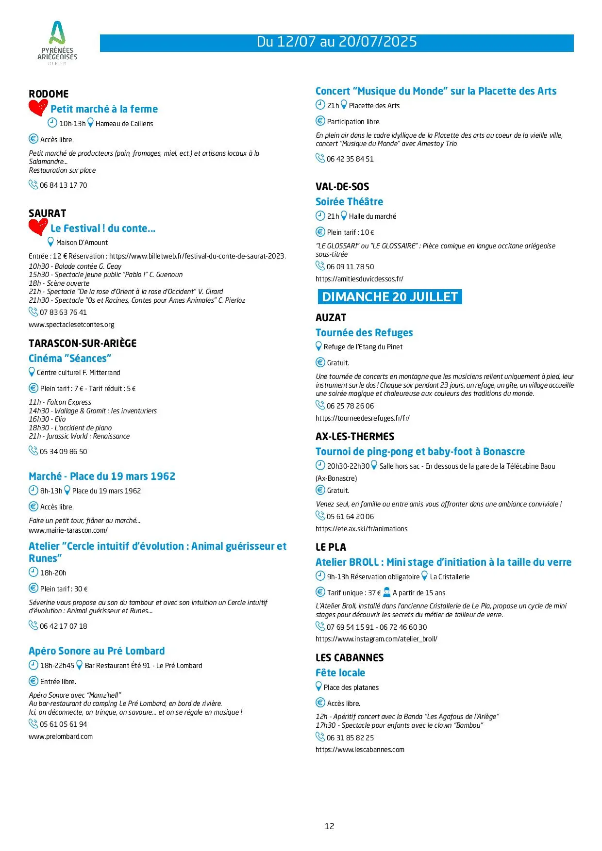 Du 12 au 20.07.Programme Animations & Activités