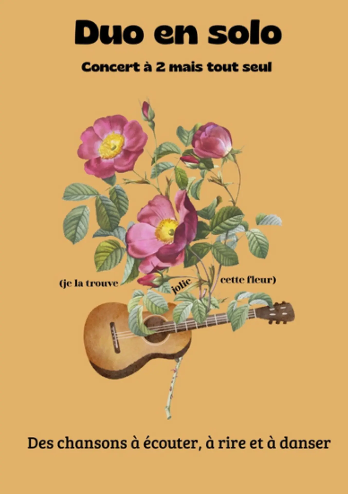 Une guitare entre les branches d'un rosier