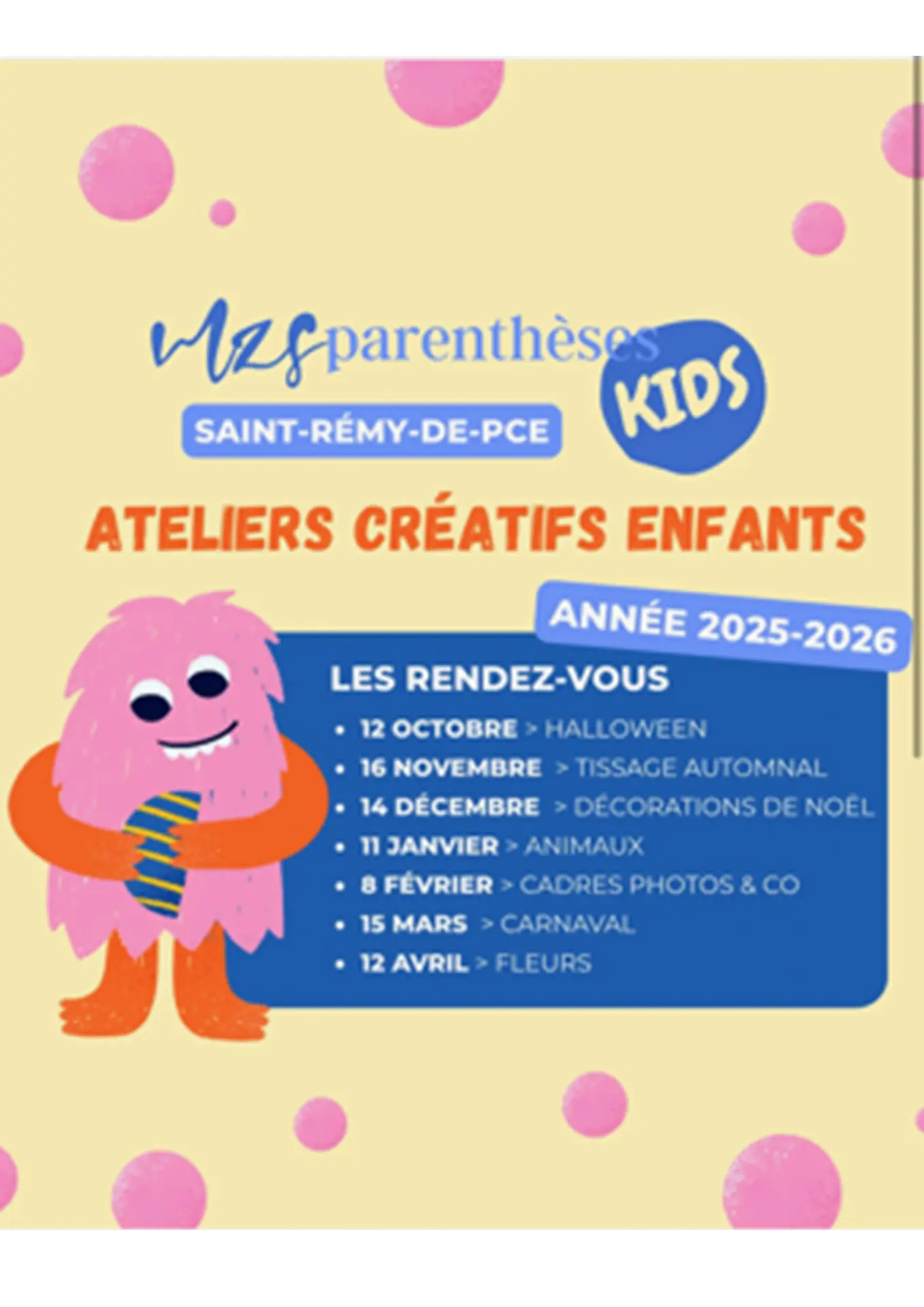 Ateliers créatifs enfants 2025 - Parenthèses KIDS_Saint-Rémy-de-Provence
