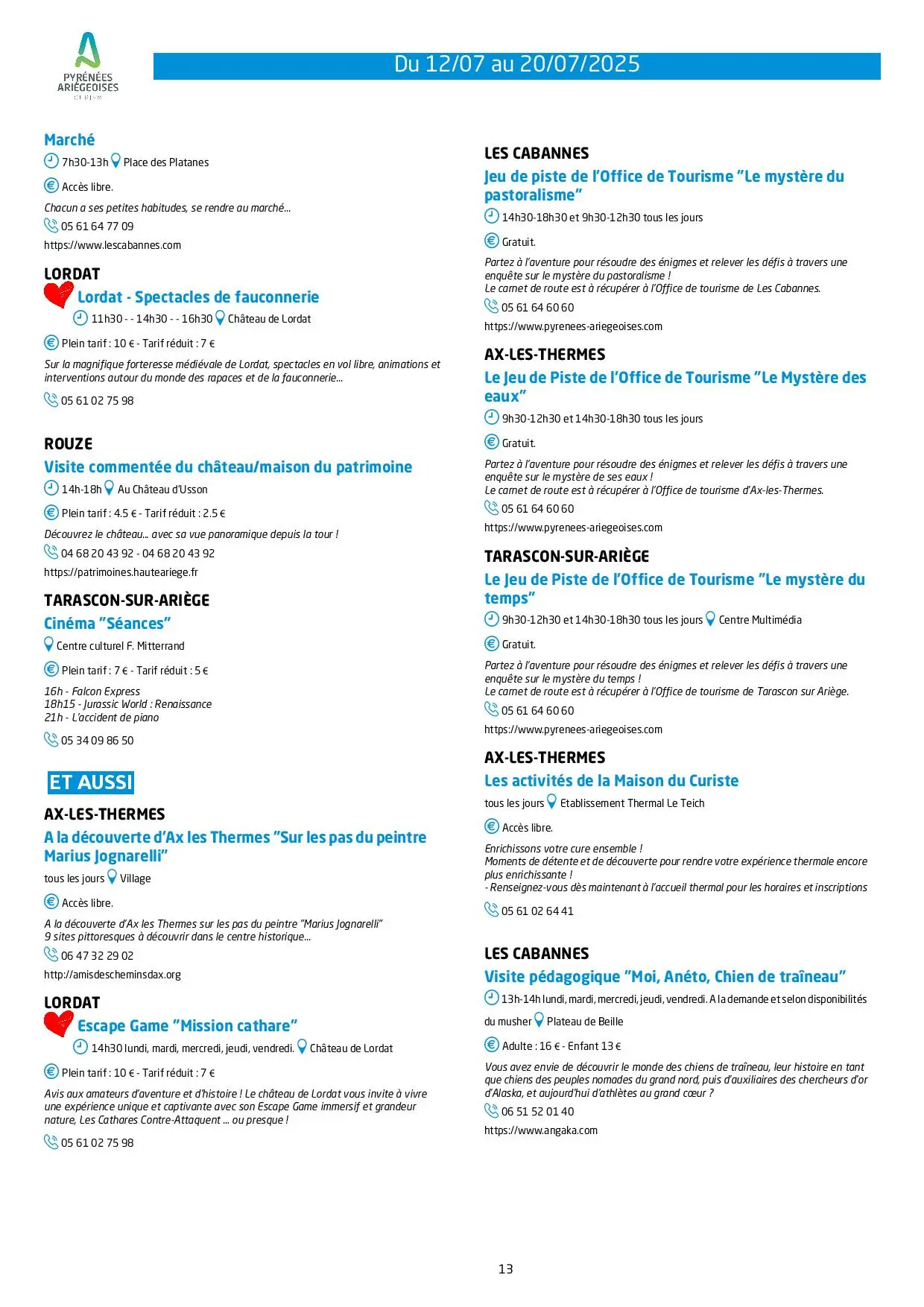 Du 12 au 20.07.Programme Animations & Activités