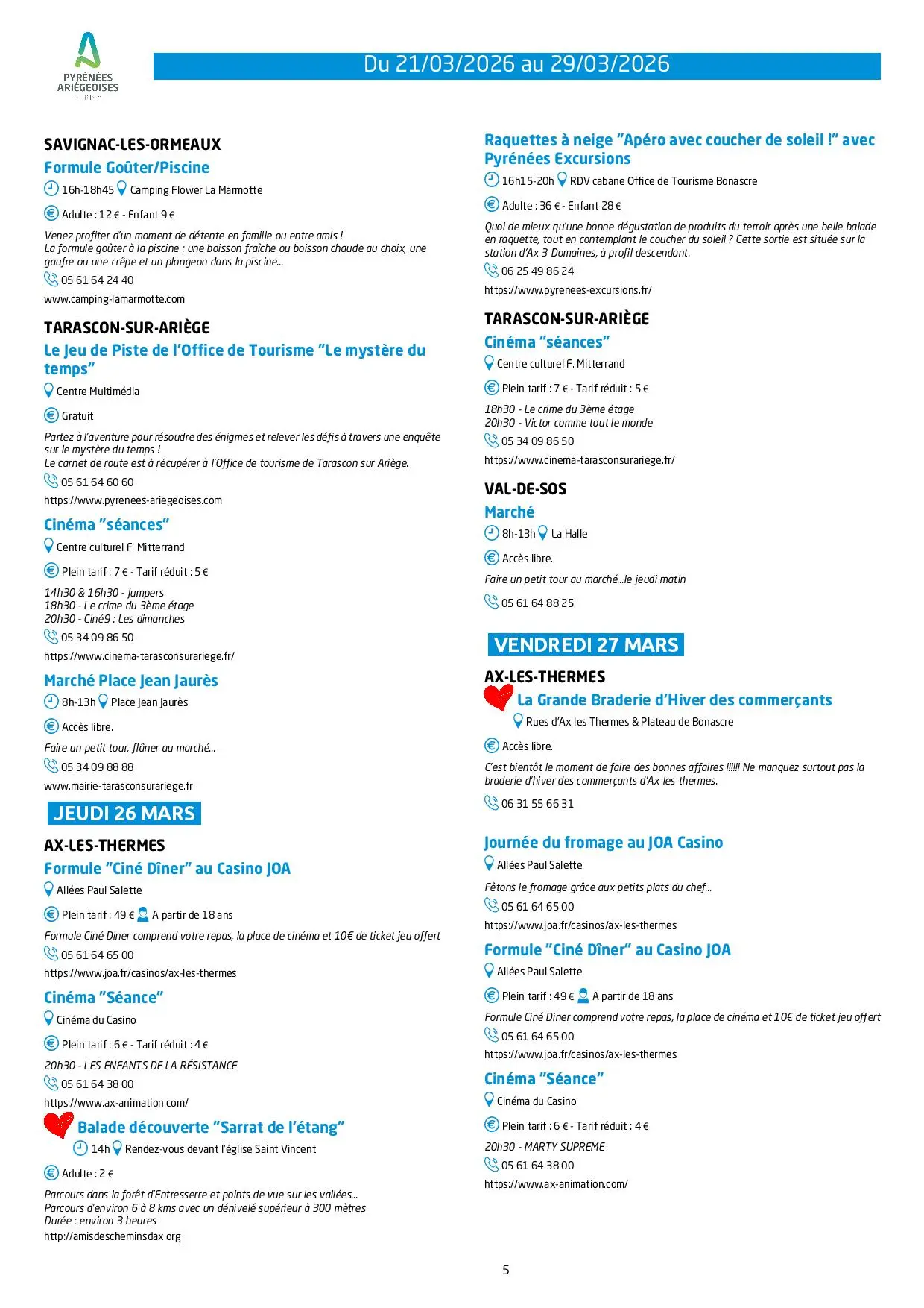 Du 21 au 29.03.Programme Animations & Activités