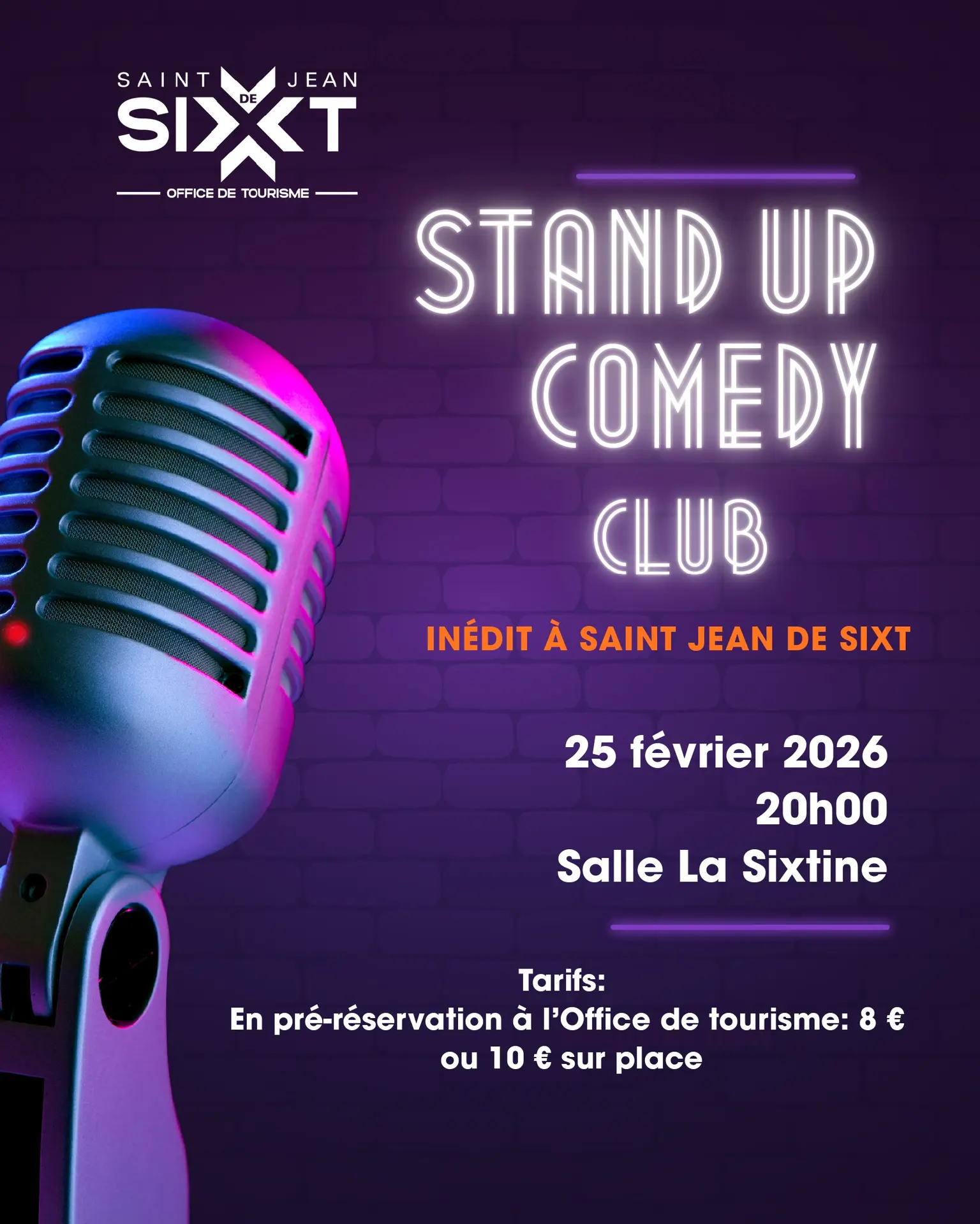 un micro sur un fond violet annonce la soirée Stand Up par le Papa'z Comedy Club