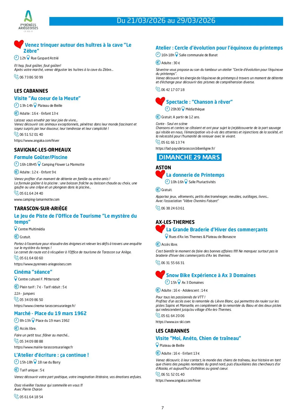 Du 21 au 29.03.Programme Animations & Activités