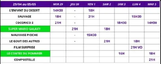 Au cinéma du 29 avril au 5 mai
