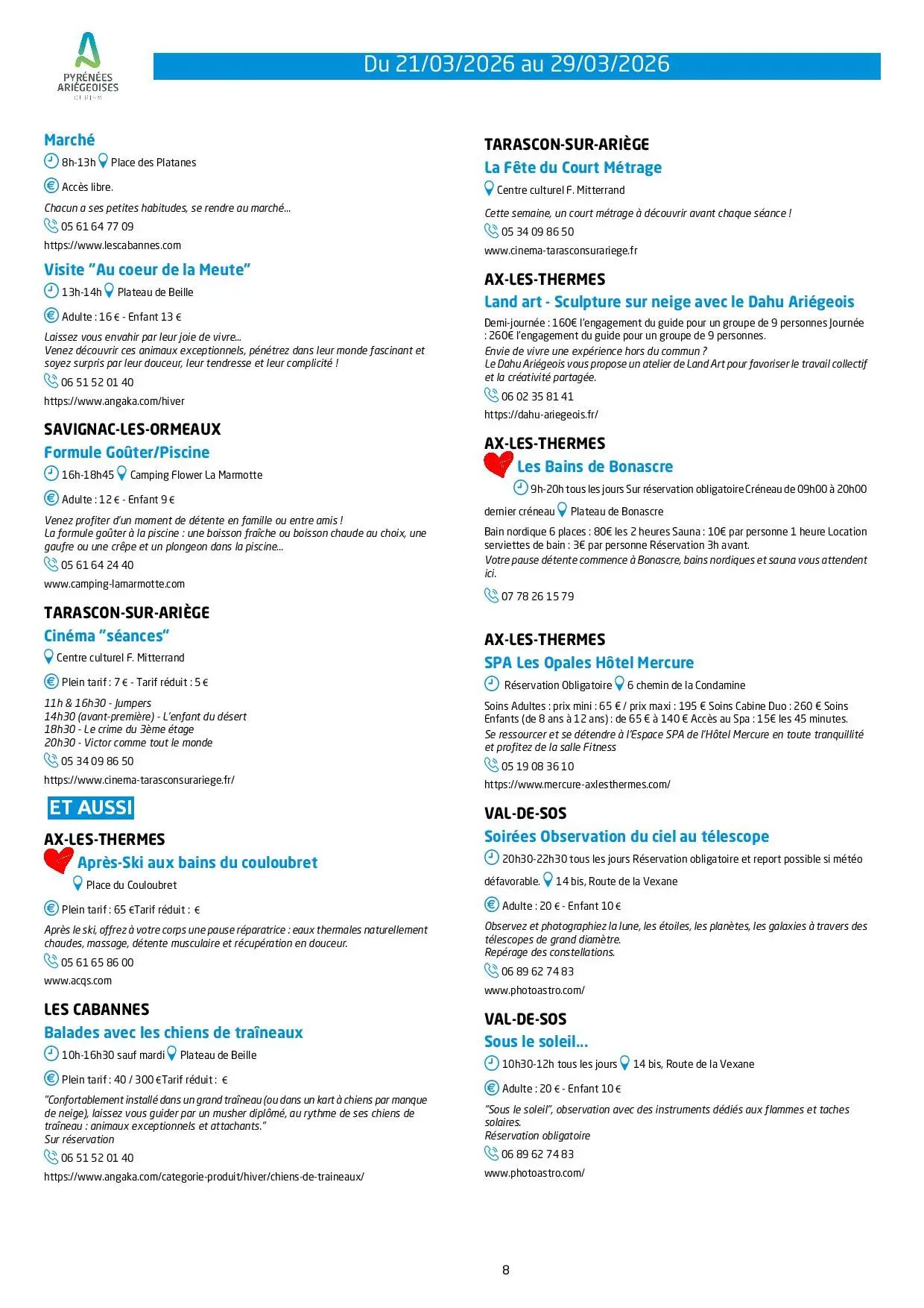 Du 21 au 29.03.Programme Animations & Activités