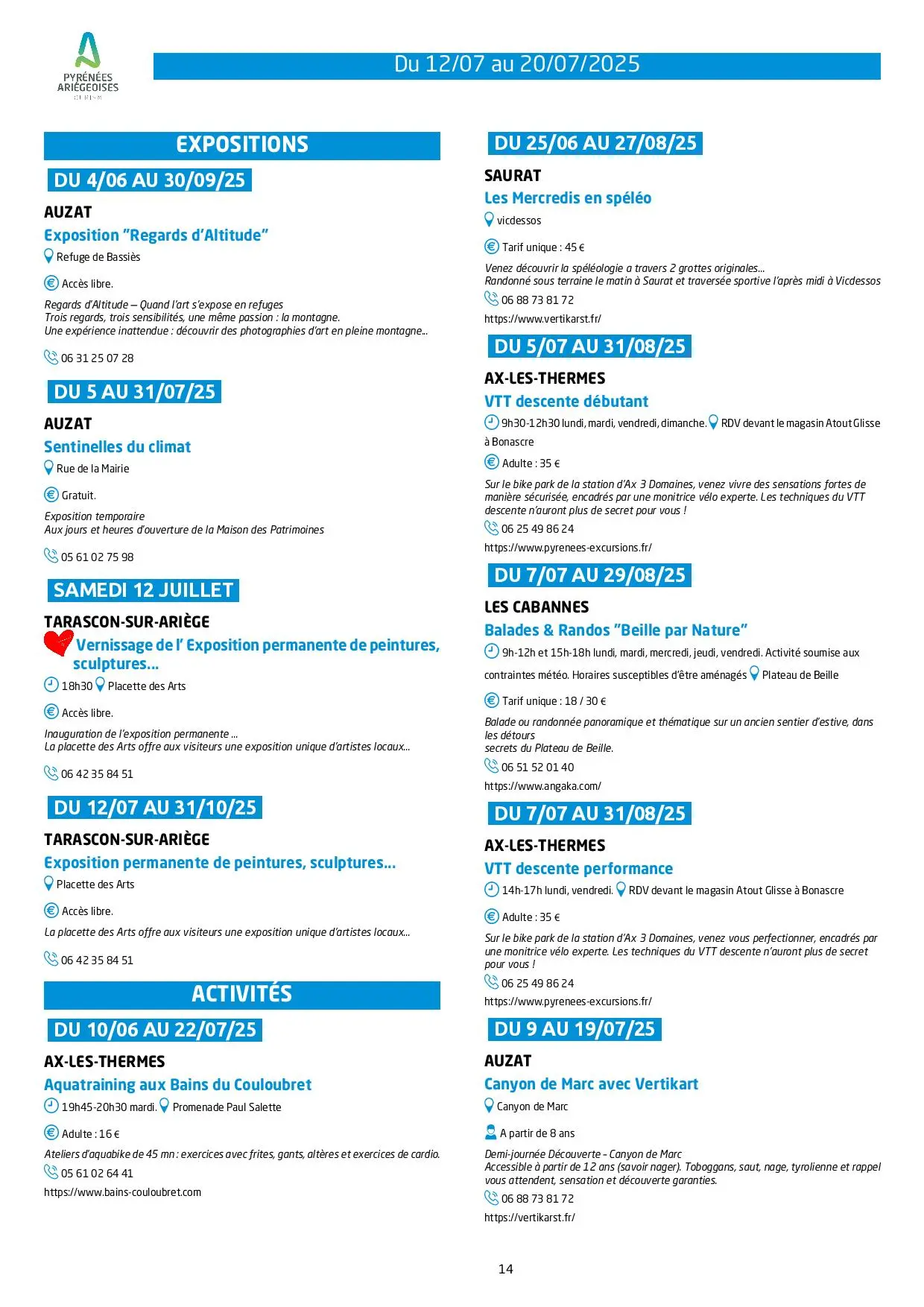 Du 12 au 20.07.Programme Animations & Activités