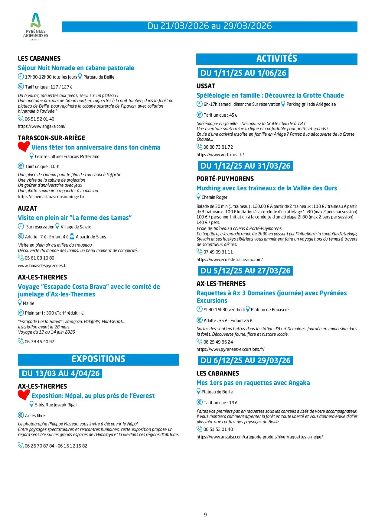 Du 21 au 29.03.Programme Animations & Activités