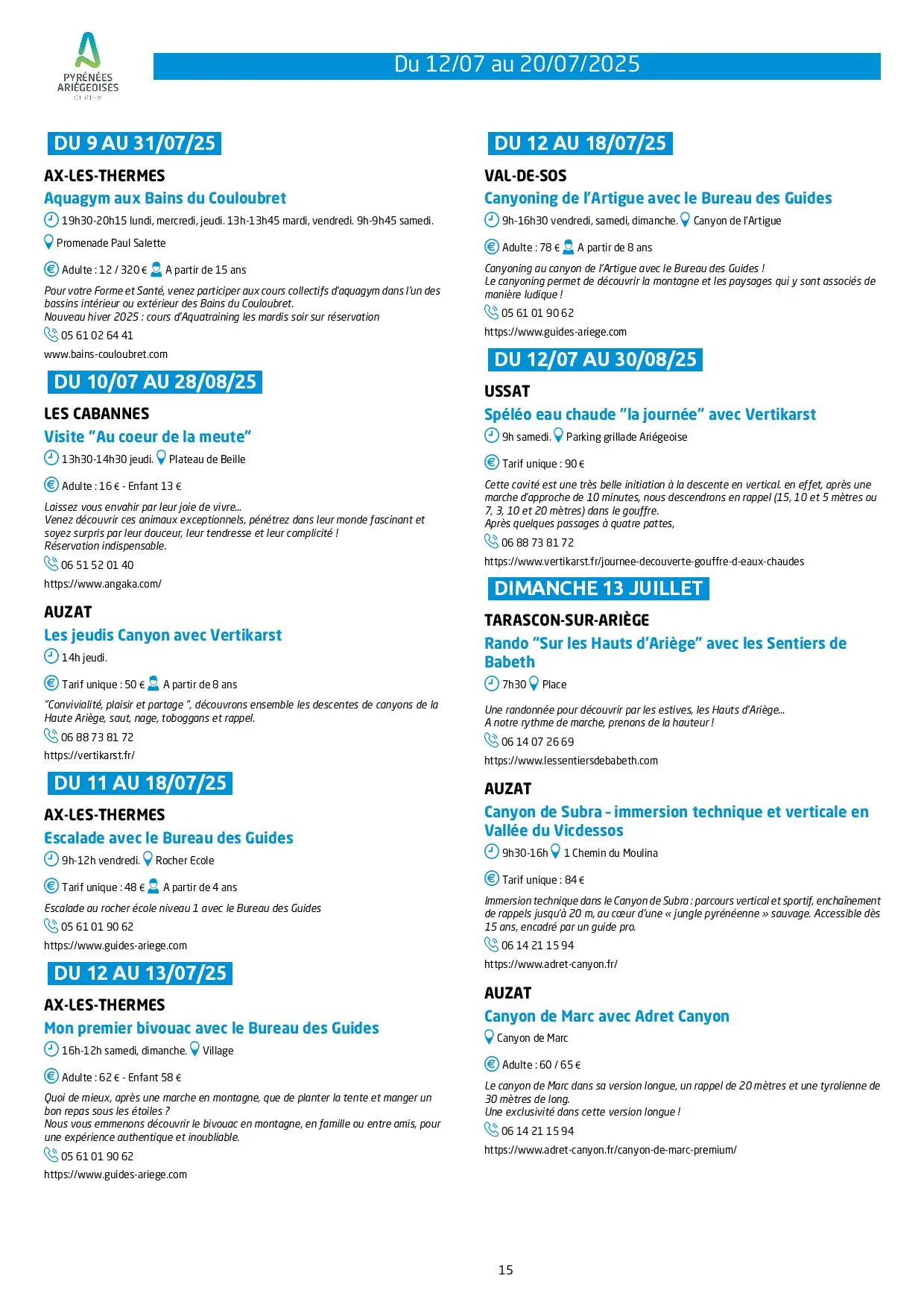 Du 12 au 20.07.Programme Animations & Activités