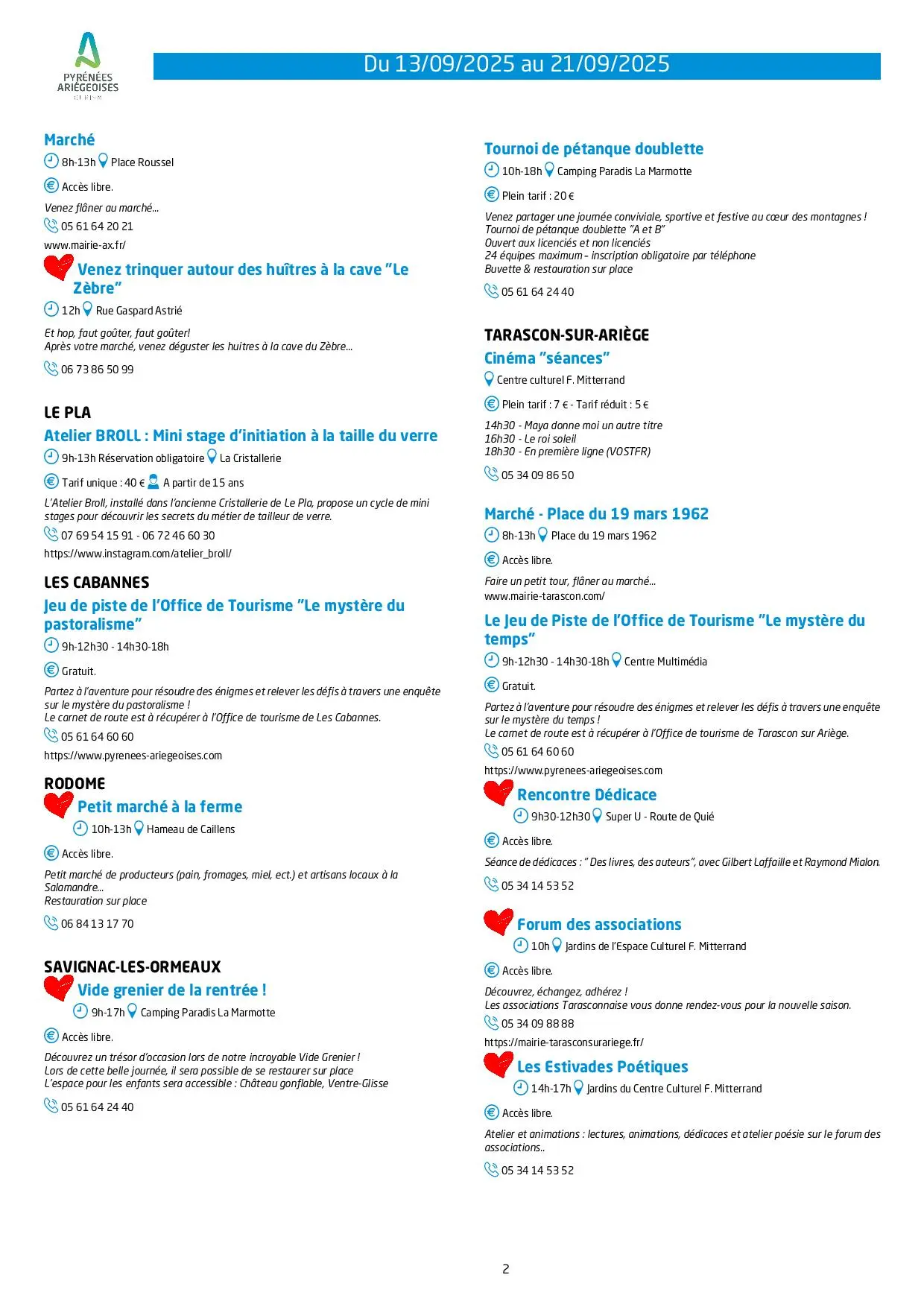 Du 13 au 21.09.Programme Animations & Activités