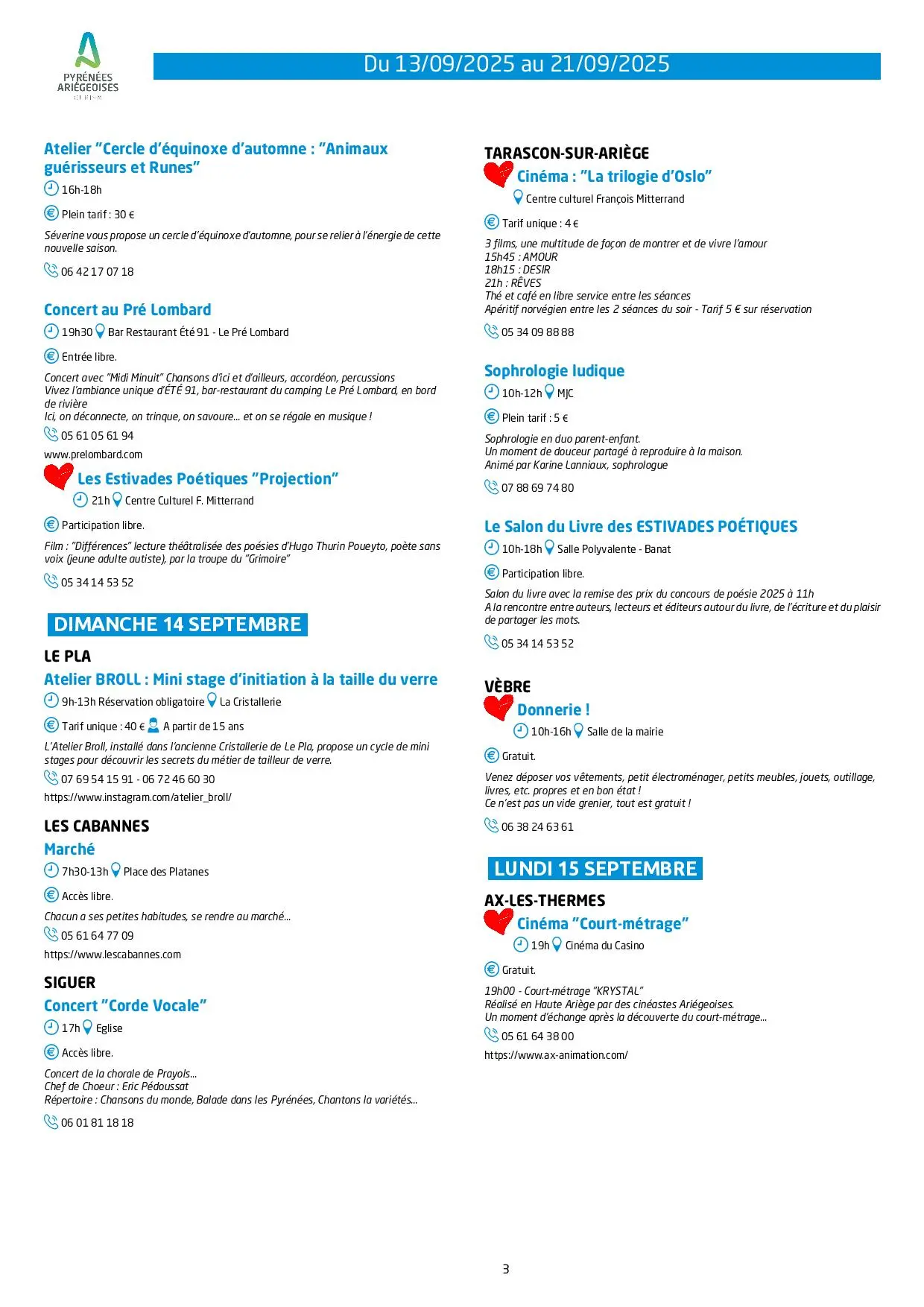 Du 13 au 21.09.Programme Animations & Activités
