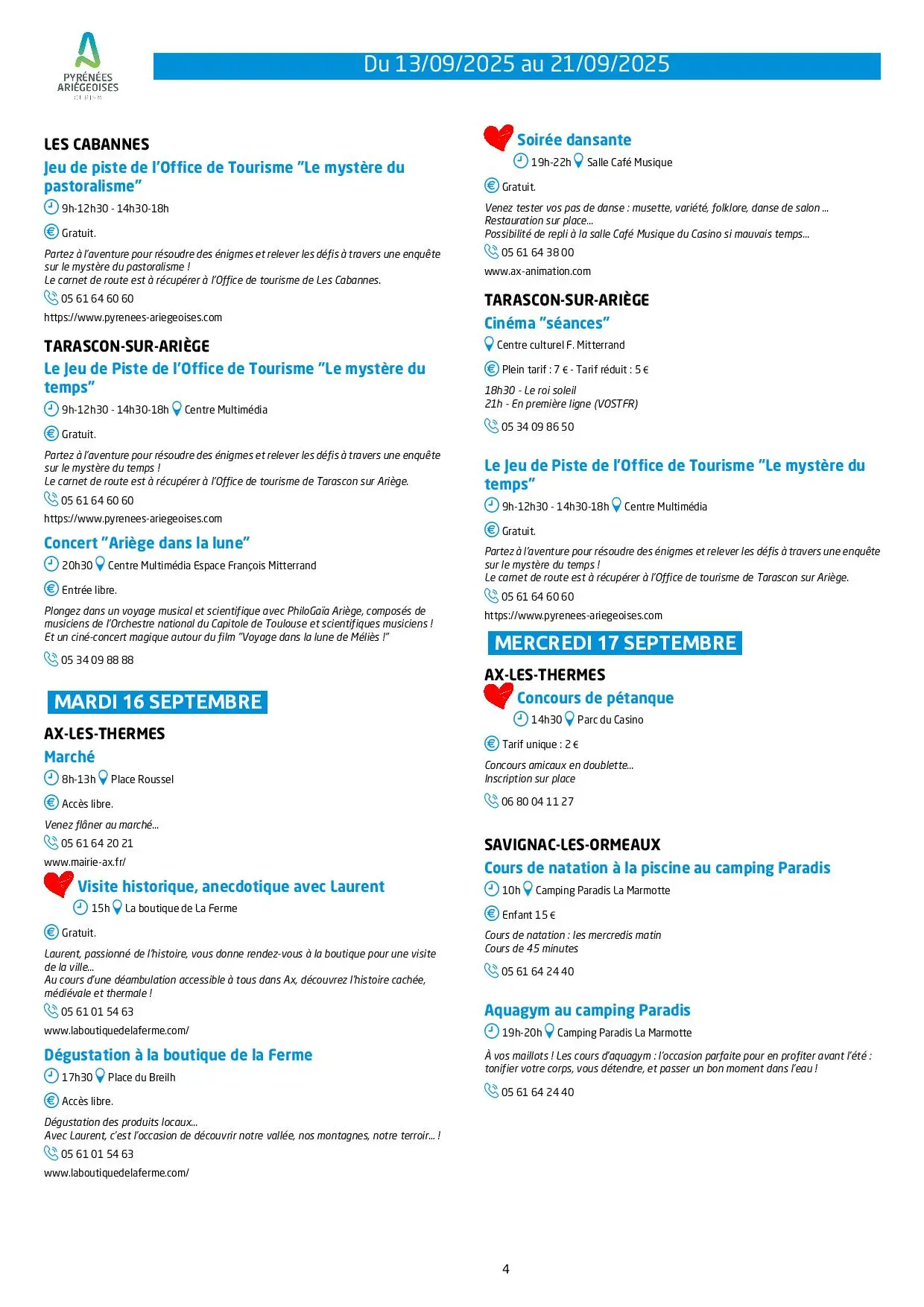 Du 13 au 21.09.Programme Animations & Activités