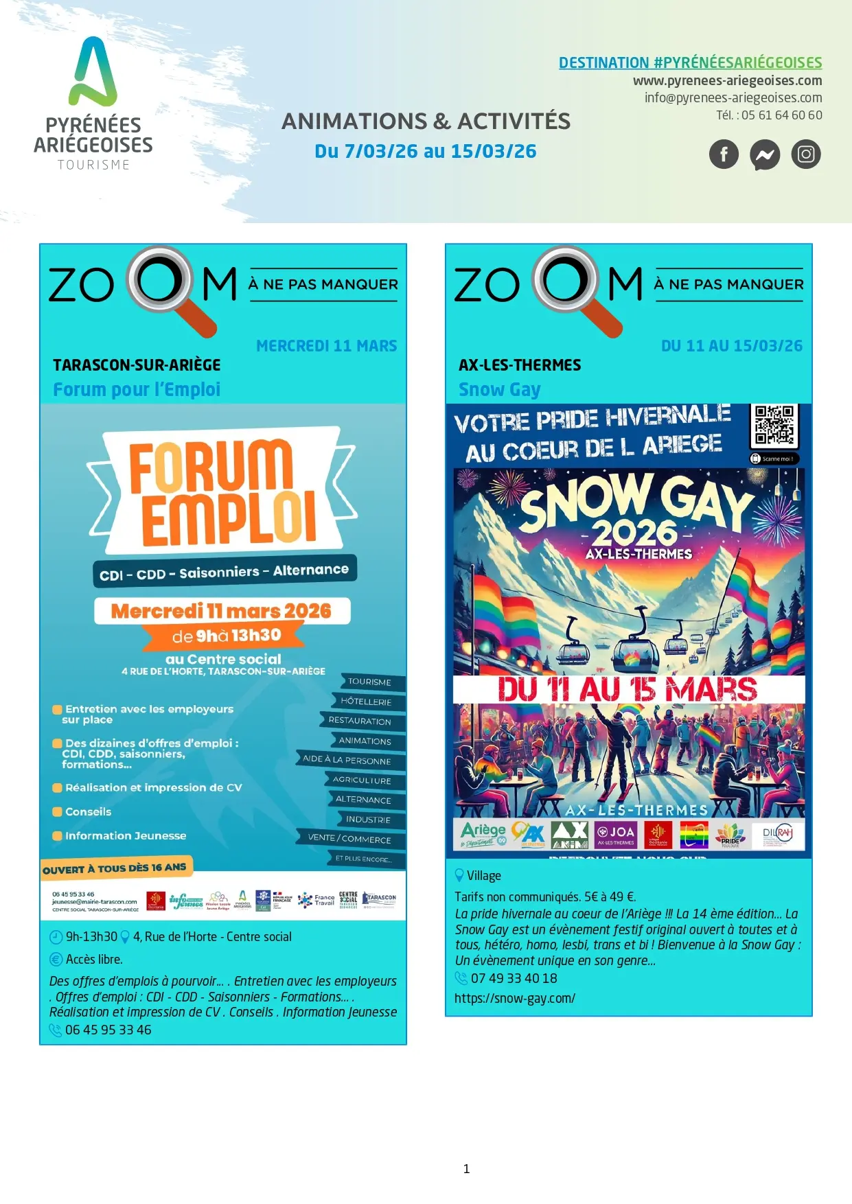 Programme des animations 7 au 15 mars 2026