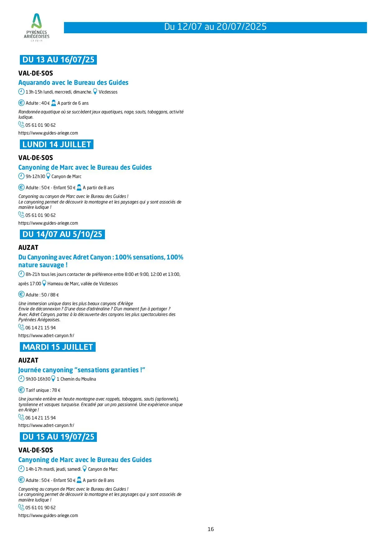 Du 12 au 20.07.Programme Animations & Activités