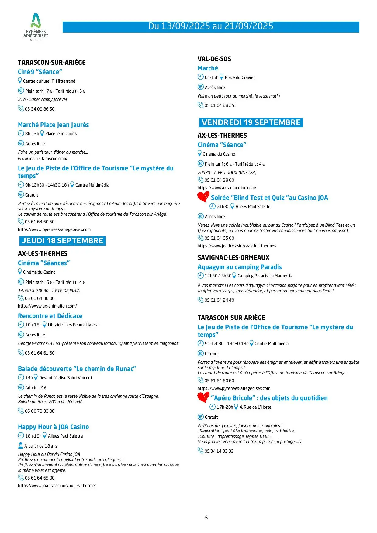 Du 13 au 21.09.Programme Animations & Activités