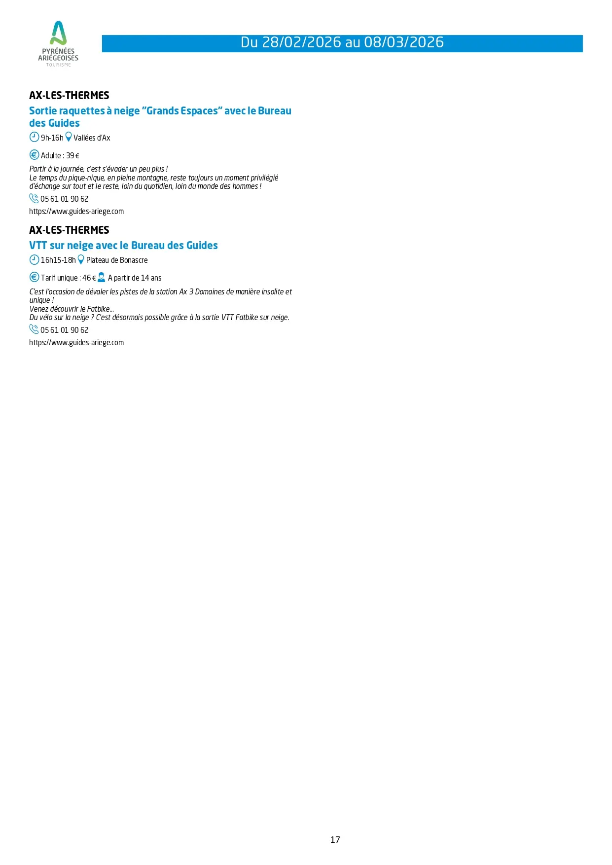 Du 28.02 au 08.03. Programme Animations & Activités