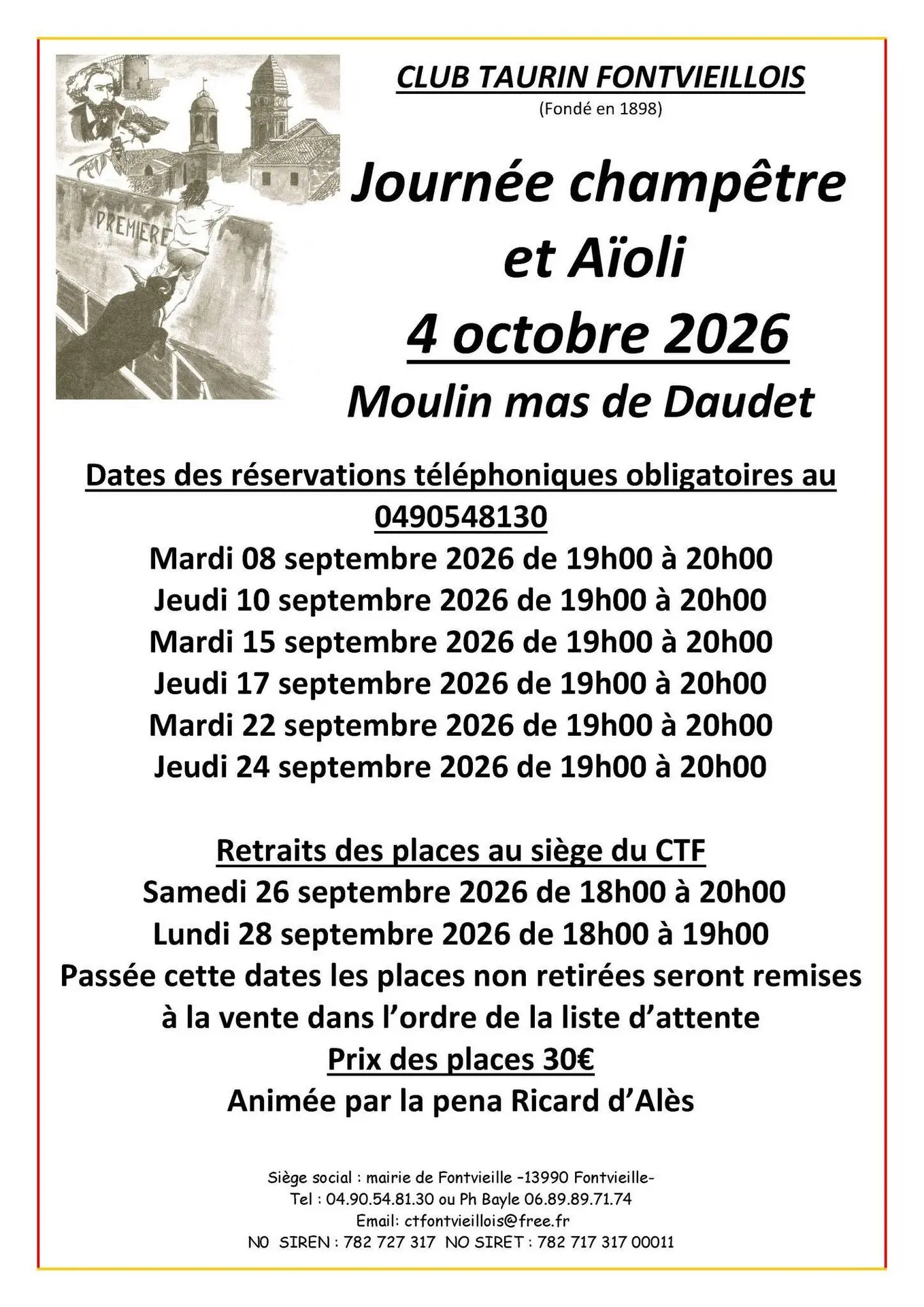 Affiche Journée champêtre et traditionnel aïoli - édition 2026 à Fontvieille 04.10.26