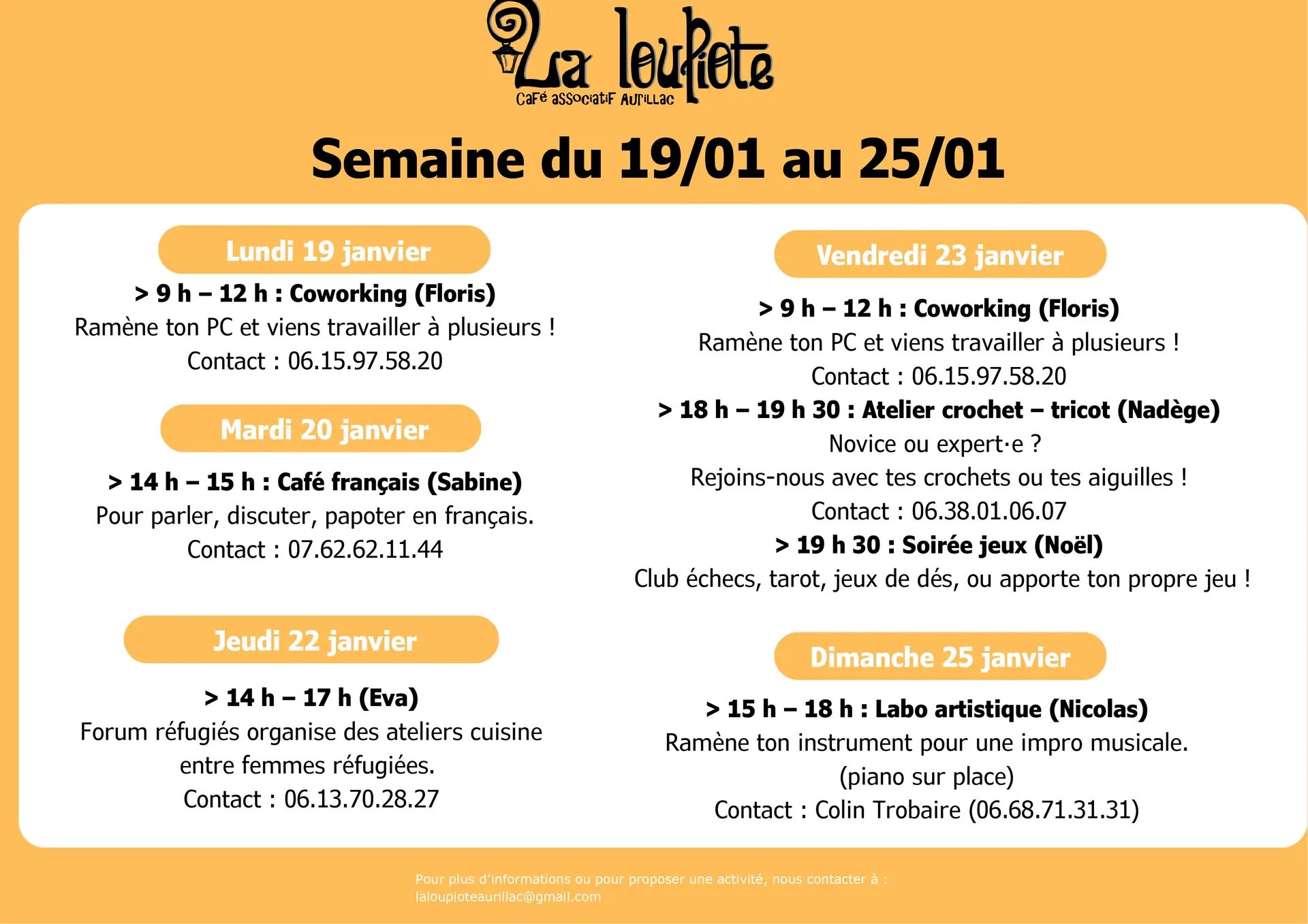 Programme de la semaine