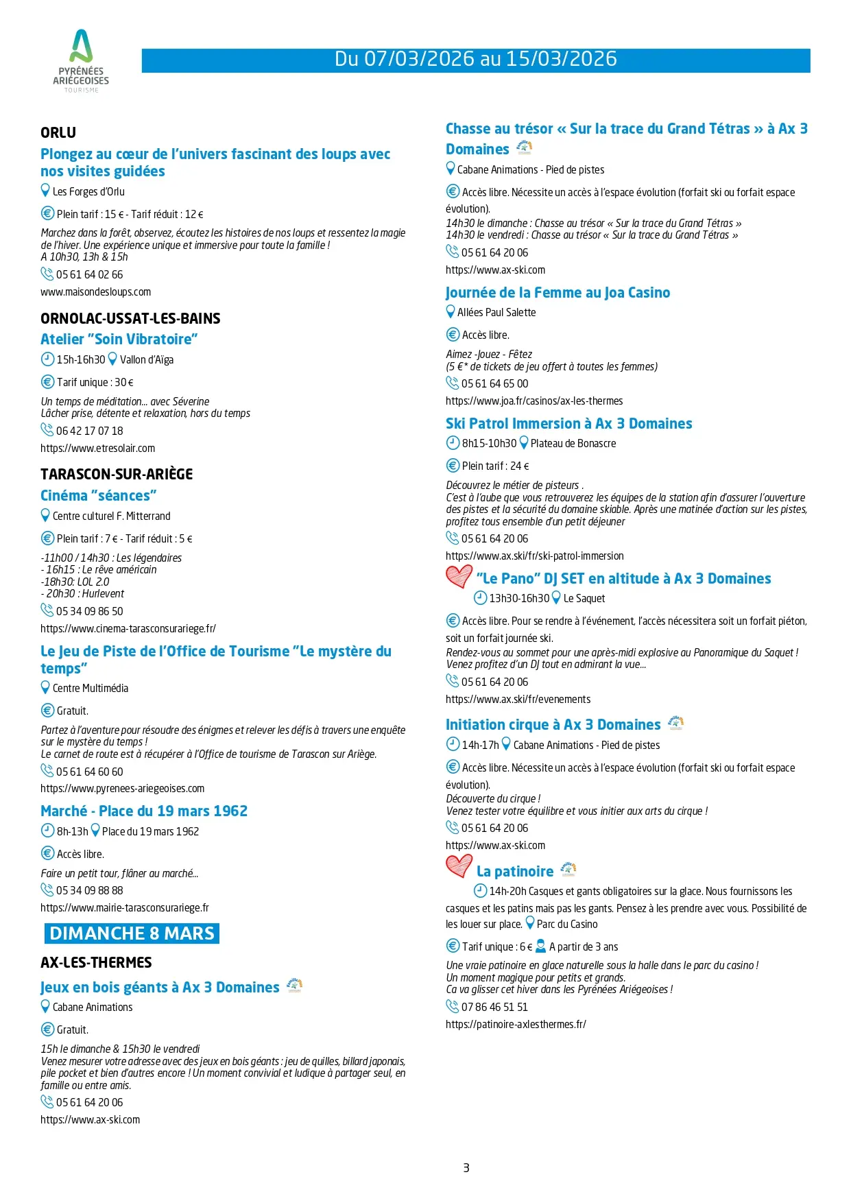 Programme des animations 7 au 15 mars 2026