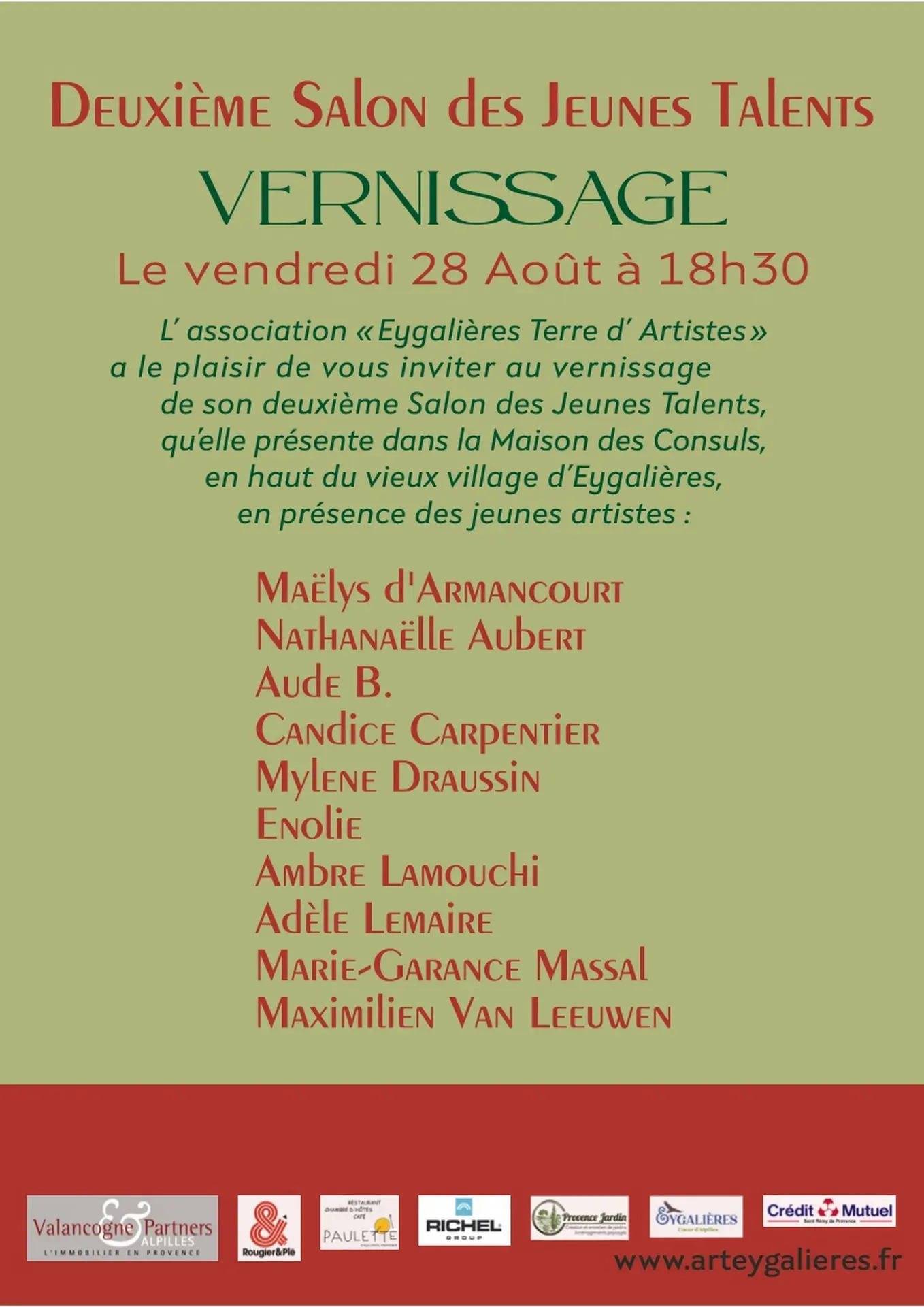 Affiche Salon Jeunes Talents - Exposition collective à Eygalières 28.08 au 13.09.26