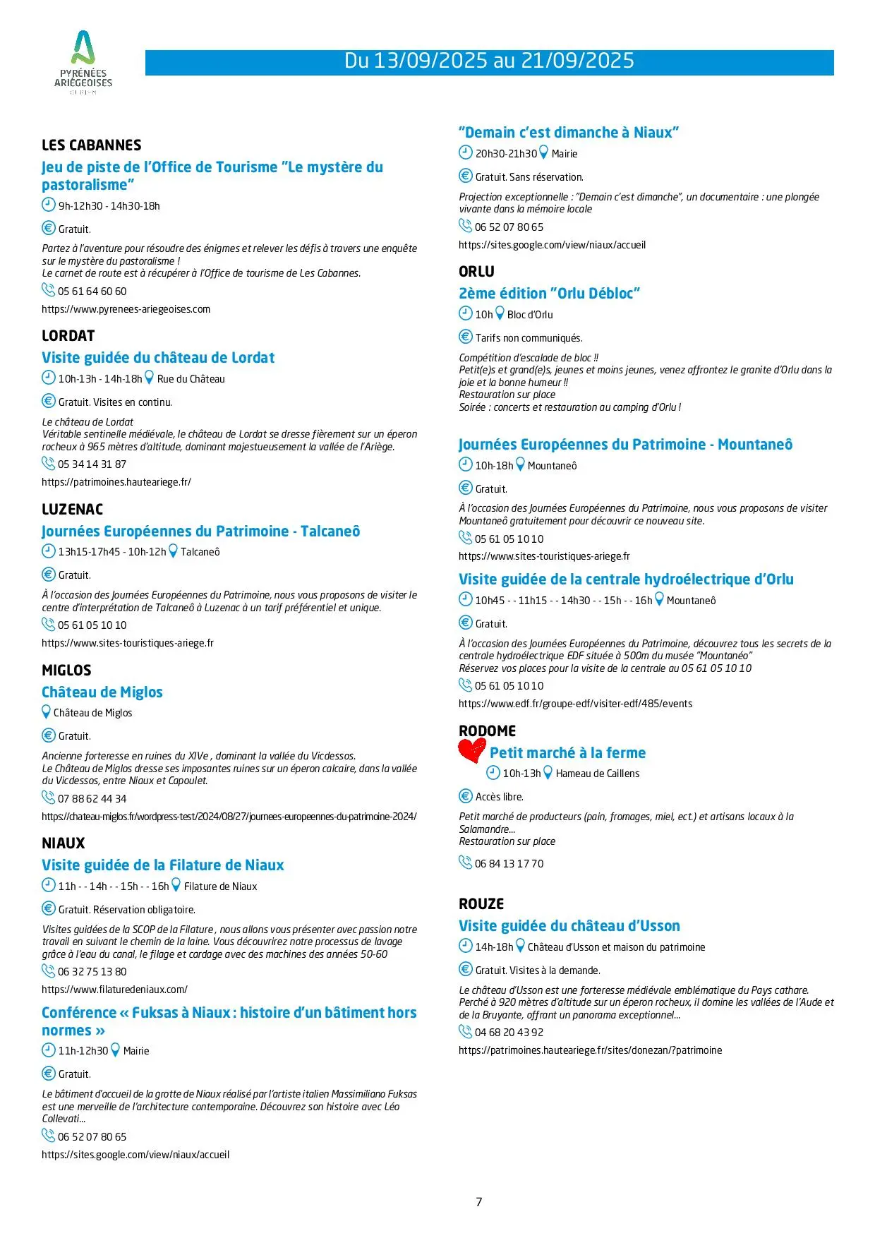 Du 13 au 21.09.Programme Animations & Activités