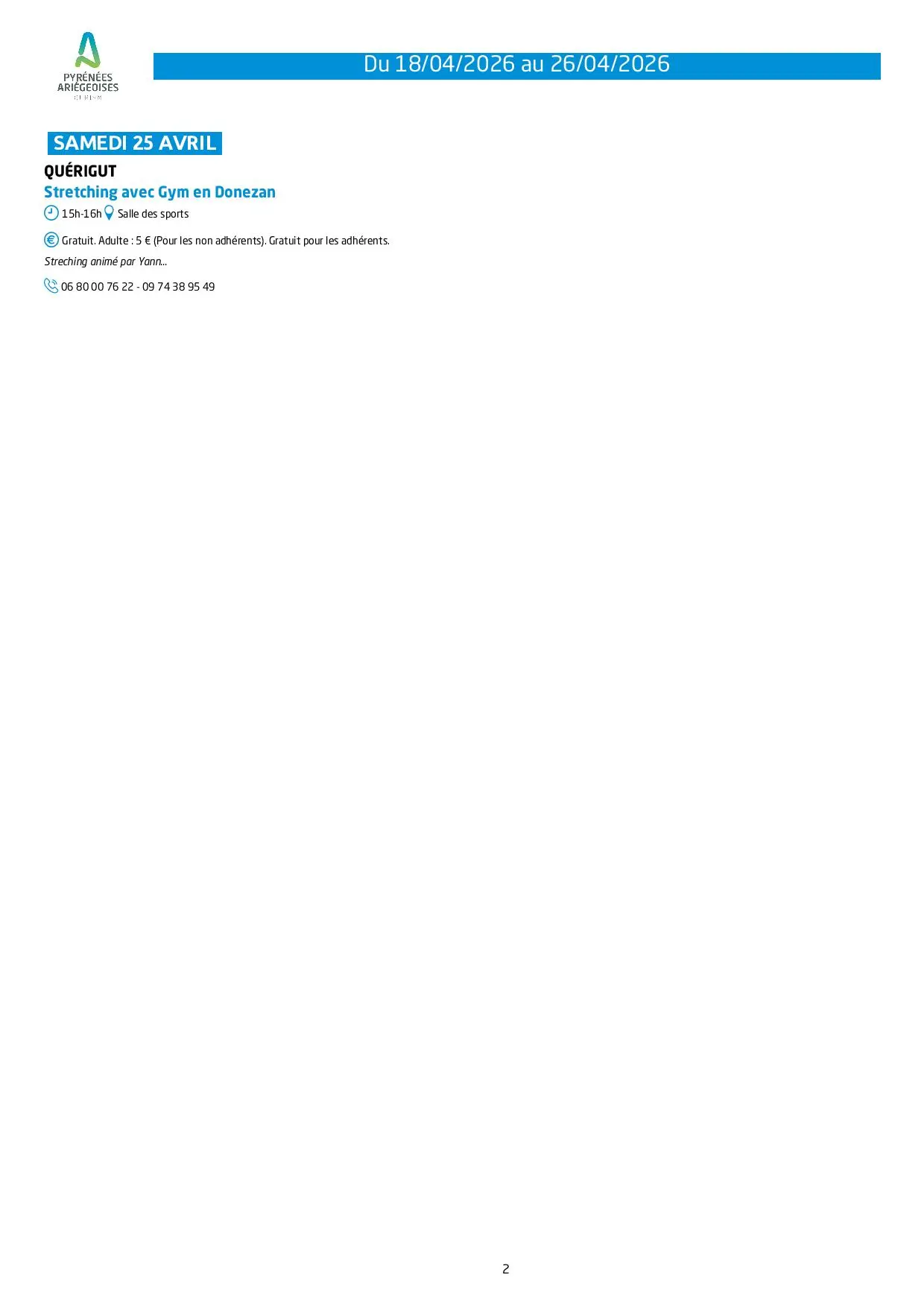 Du 18 au 26.04.Programme Animations & Activités