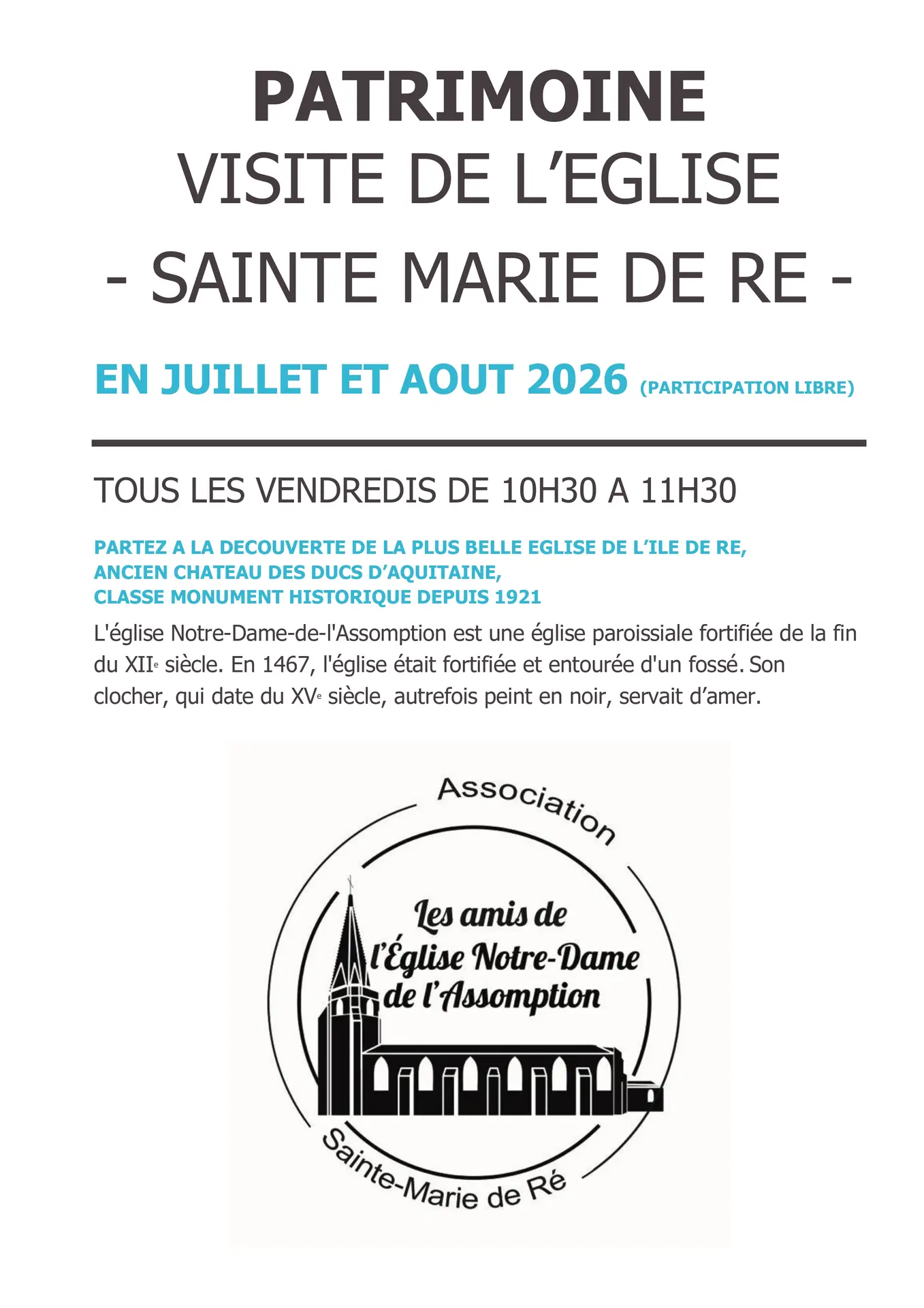 affiche visites église de Sainte-Marie-de-Ré