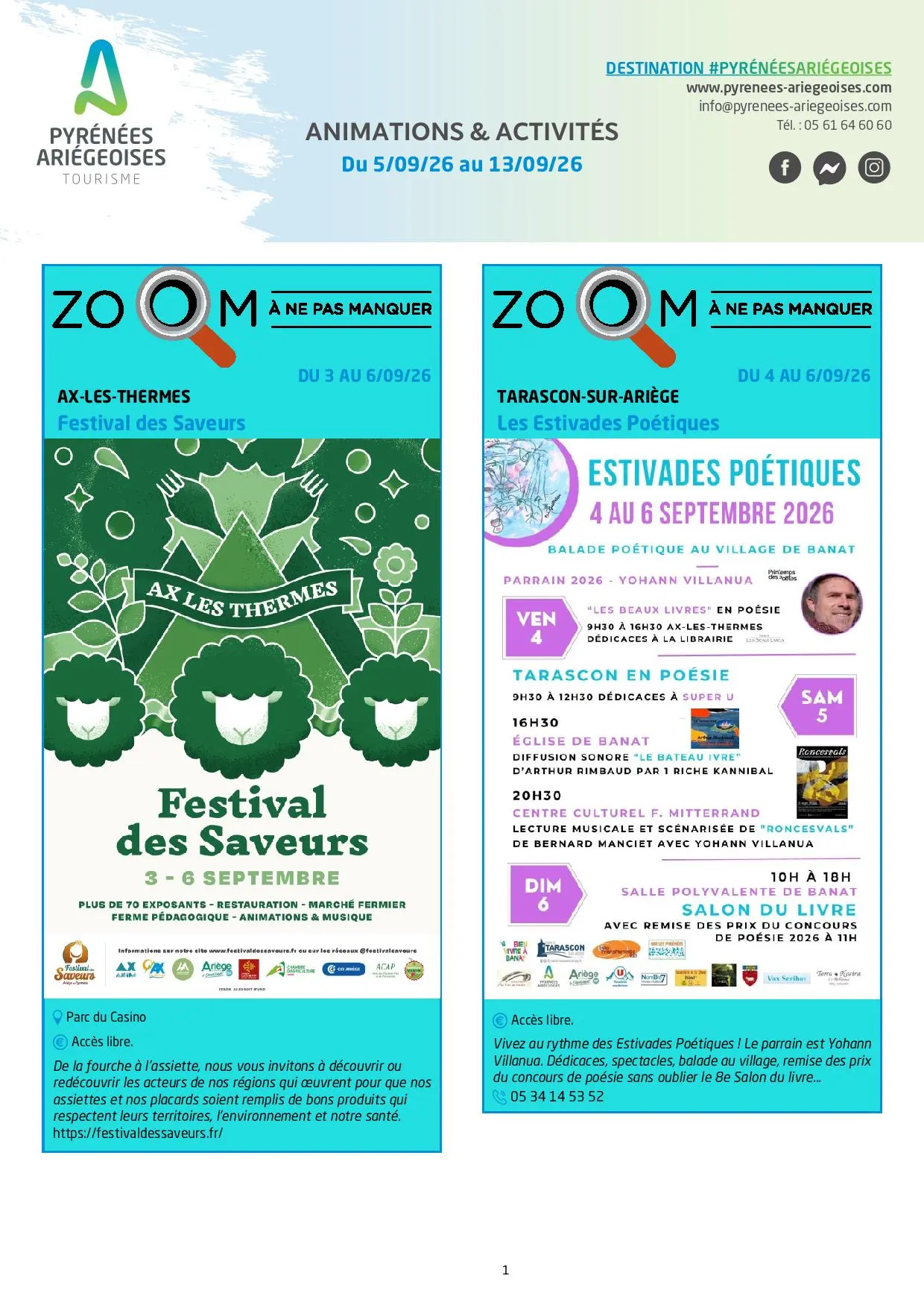 Du 05 au 13.09.Programme Animations & Activités