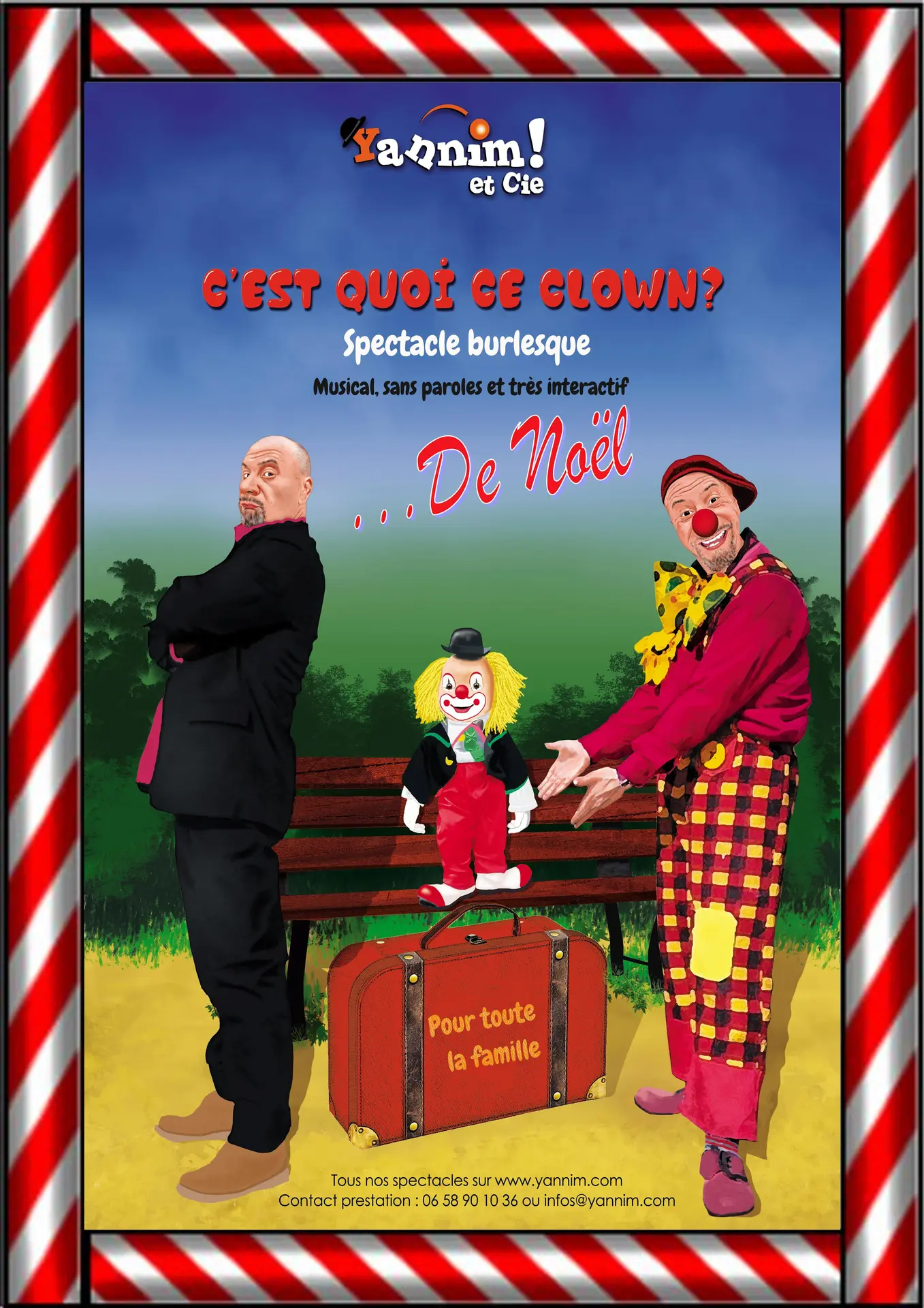 Une affiche montre un clown avec une malle au trésor cachée sous un banc