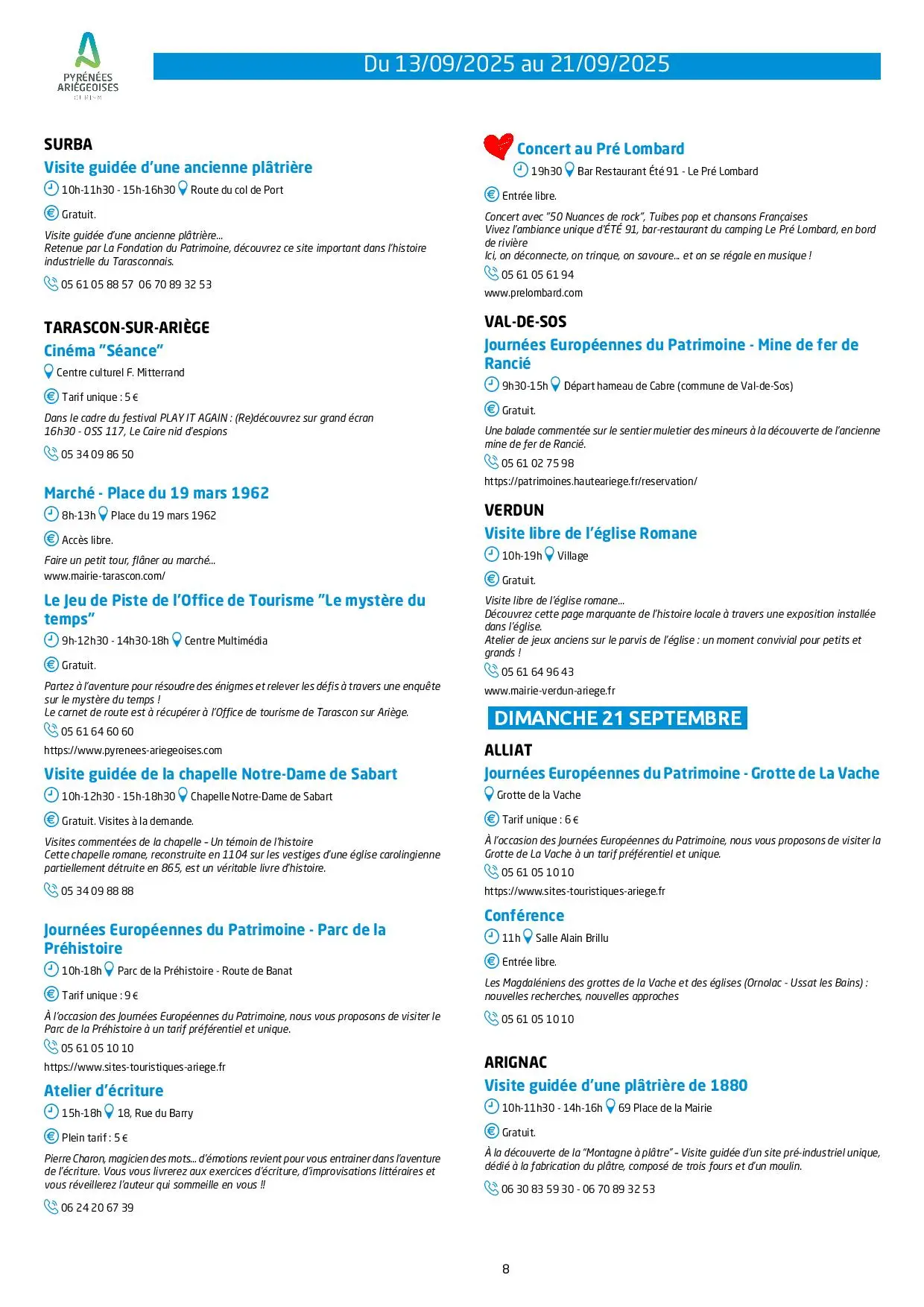Du 13 au 21.09.Programme Animations & Activités