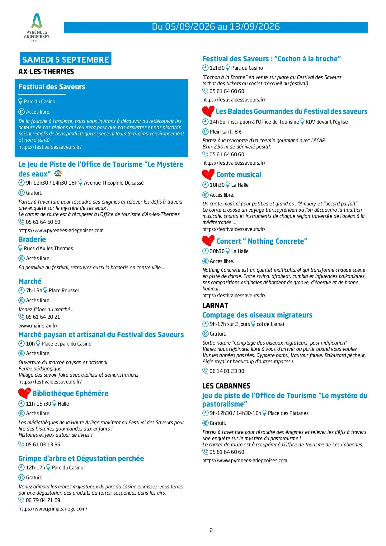 Du 05 au 13.09.Programme Animations & Activités