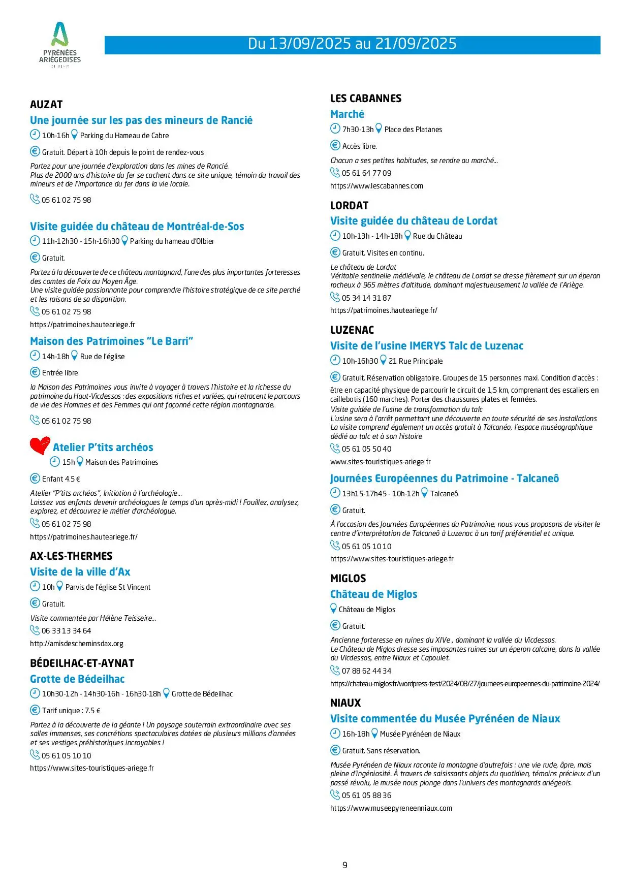 Du 13 au 21.09.Programme Animations & Activités