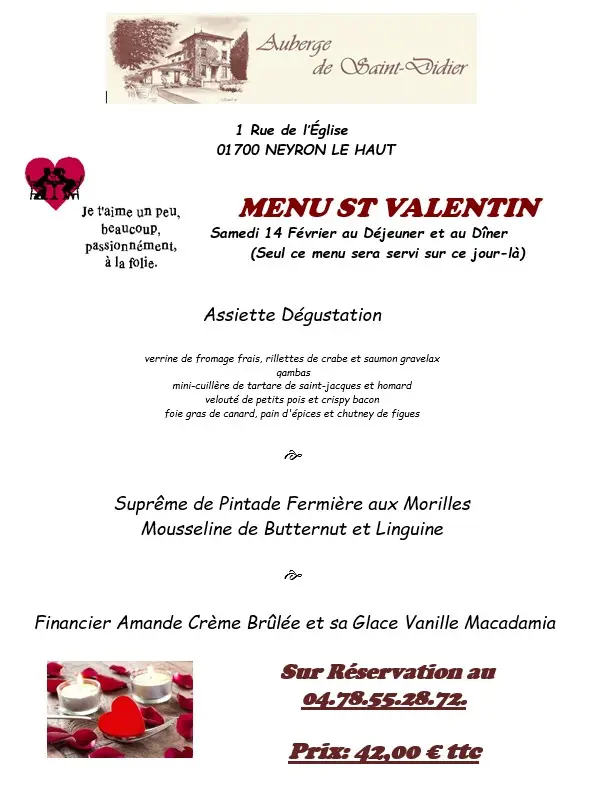 Menu spécial Saint-Valentin