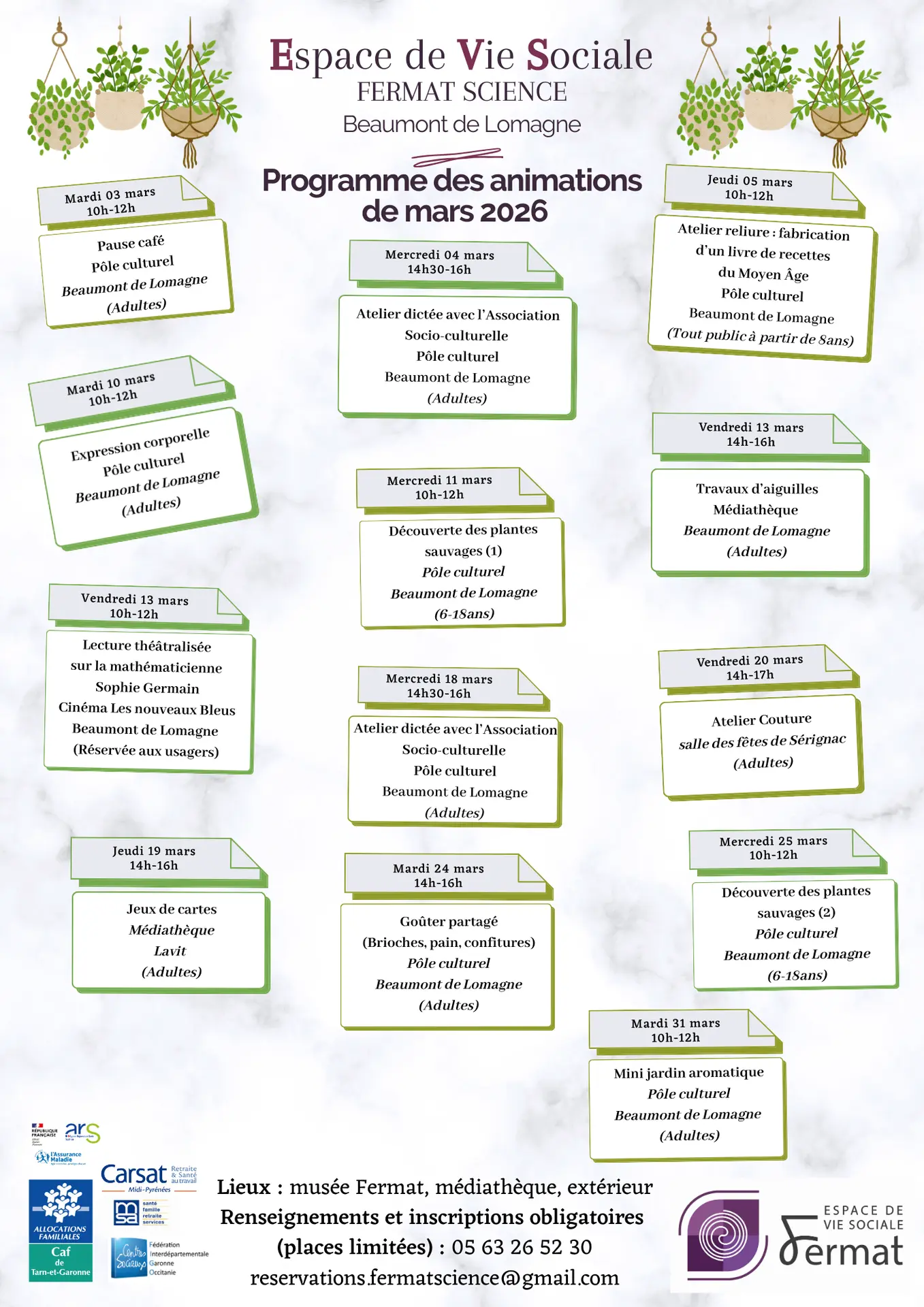 Programme ateliers mars 2026