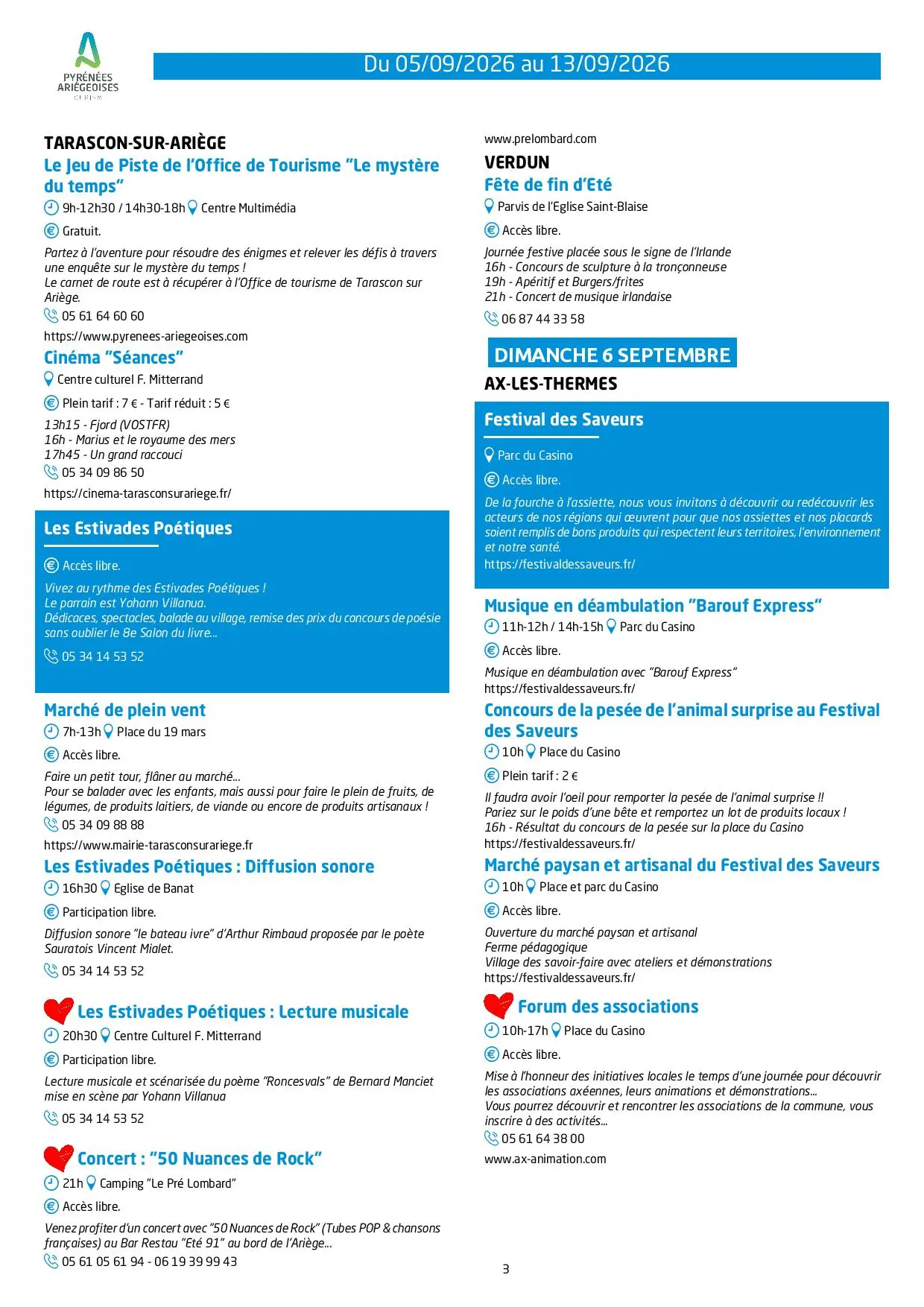 Du 05 au 13.09.Programme Animations & Activités