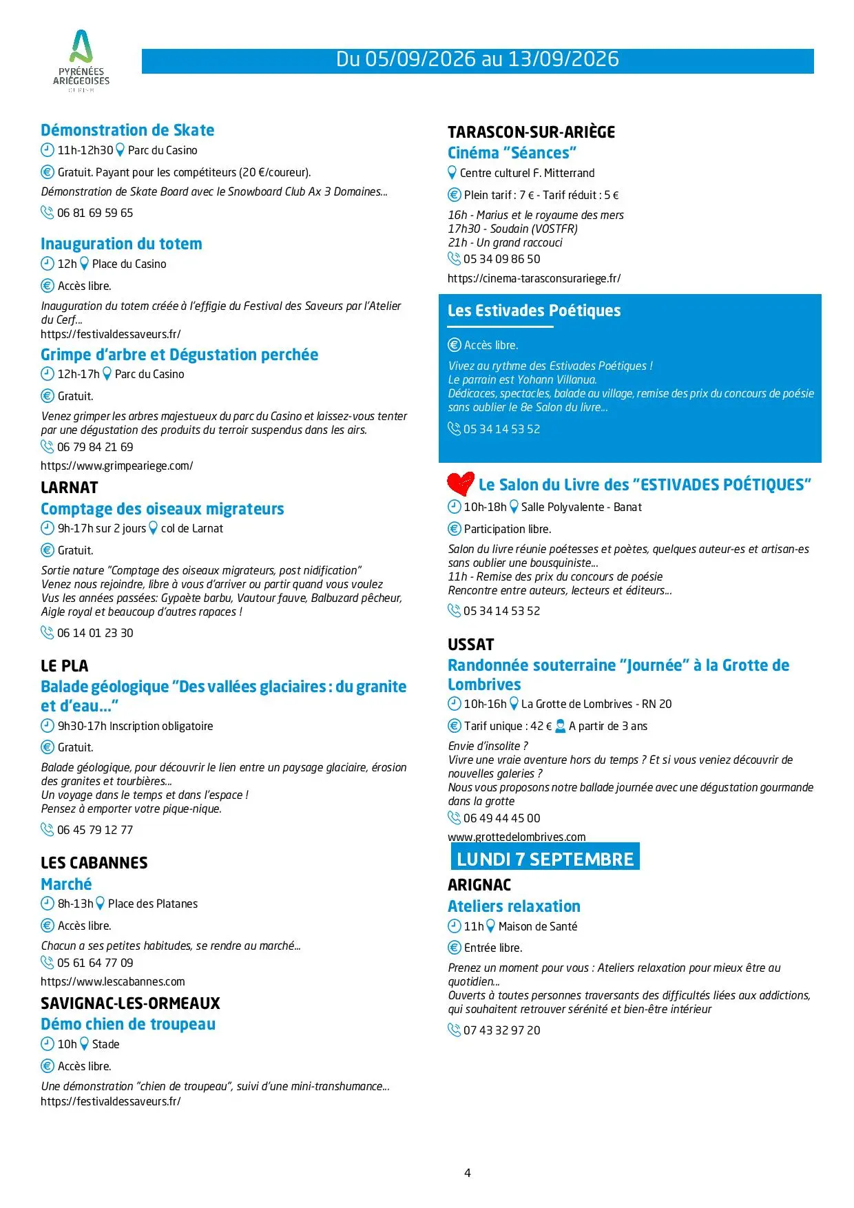 Du 05 au 13.09.Programme Animations & Activités