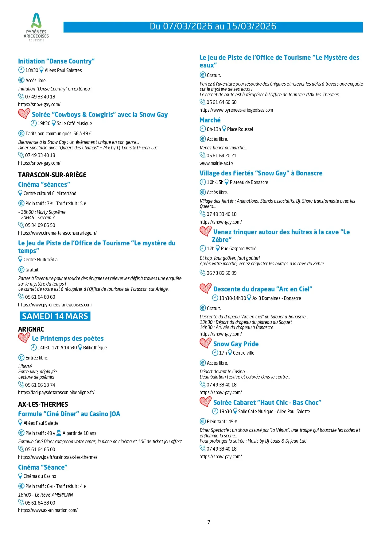 Programme des animations 7 au 15 mars 2026