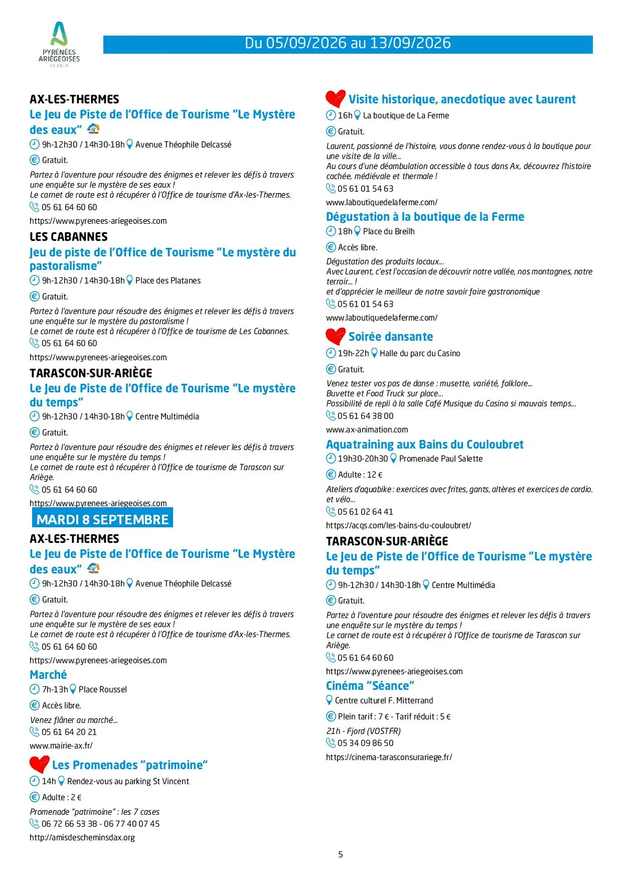 Du 05 au 13.09.Programme Animations & Activités